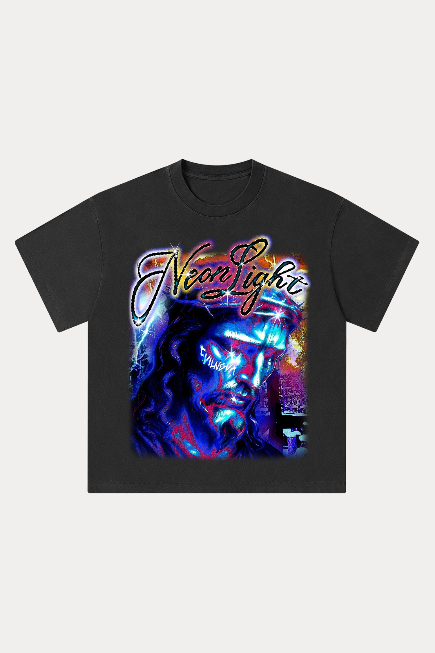 Evilnova Neon Light Washed Streetwear T-Shirt-Evilnova
