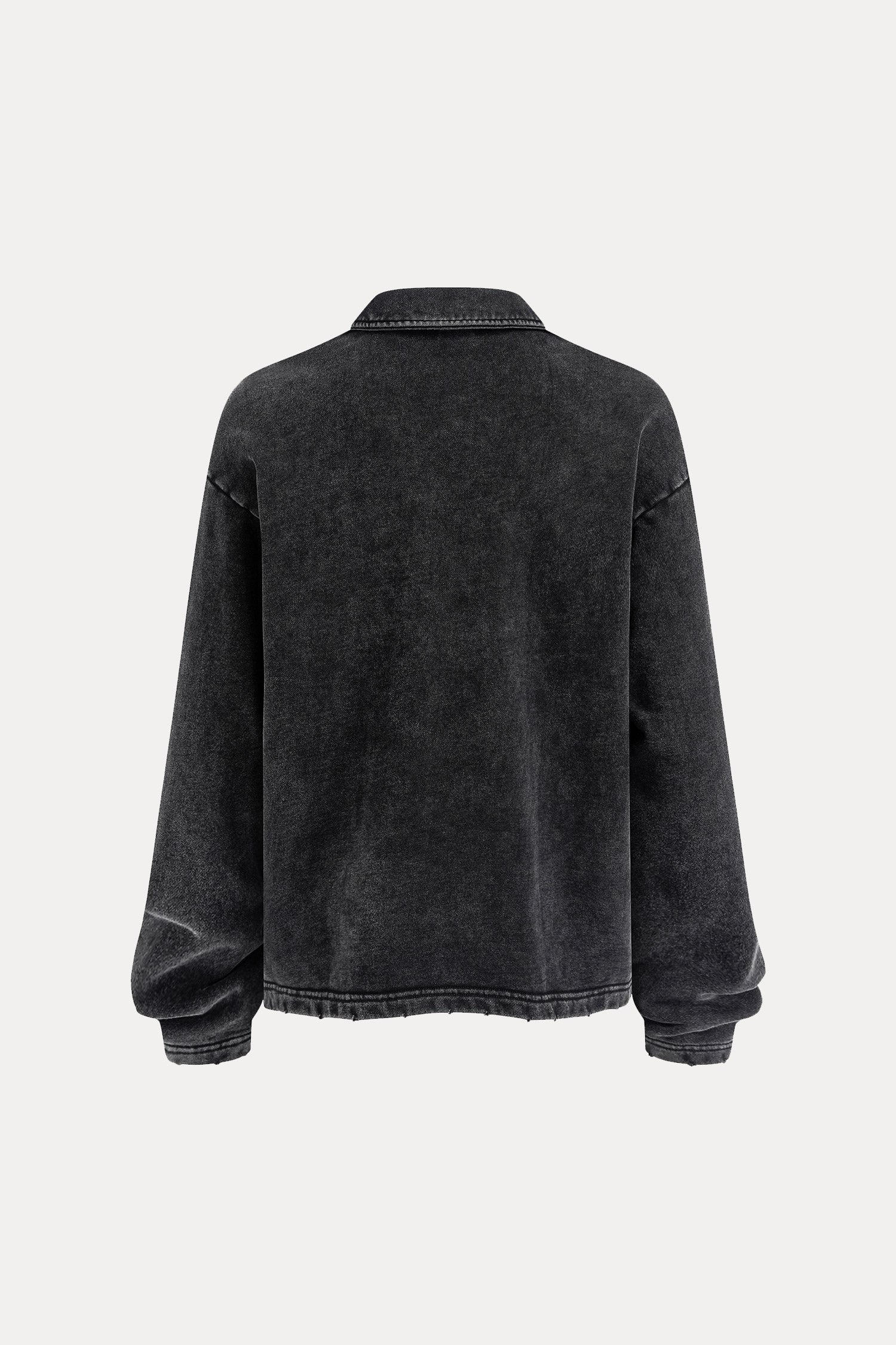 Evilnova Remedy Distressed Edge Buttonless Long Sleeve Polo Shirt-Evilnova