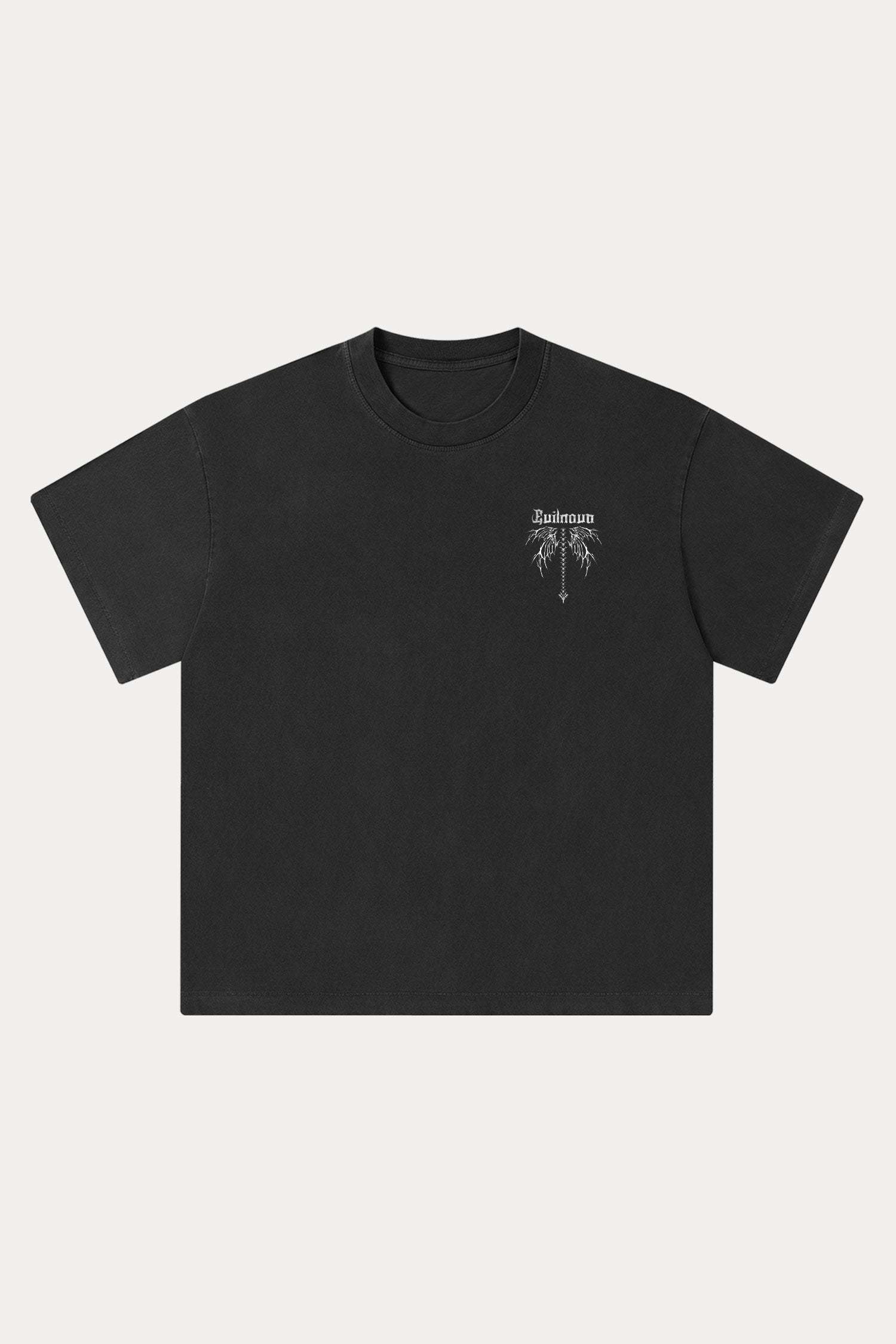 Evilnova Winged Spine Washed Streetwear T-Shirt-Evilnova