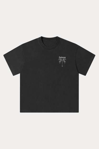 Evilnova Winged Spine Washed Streetwear T-Shirt-Evilnova