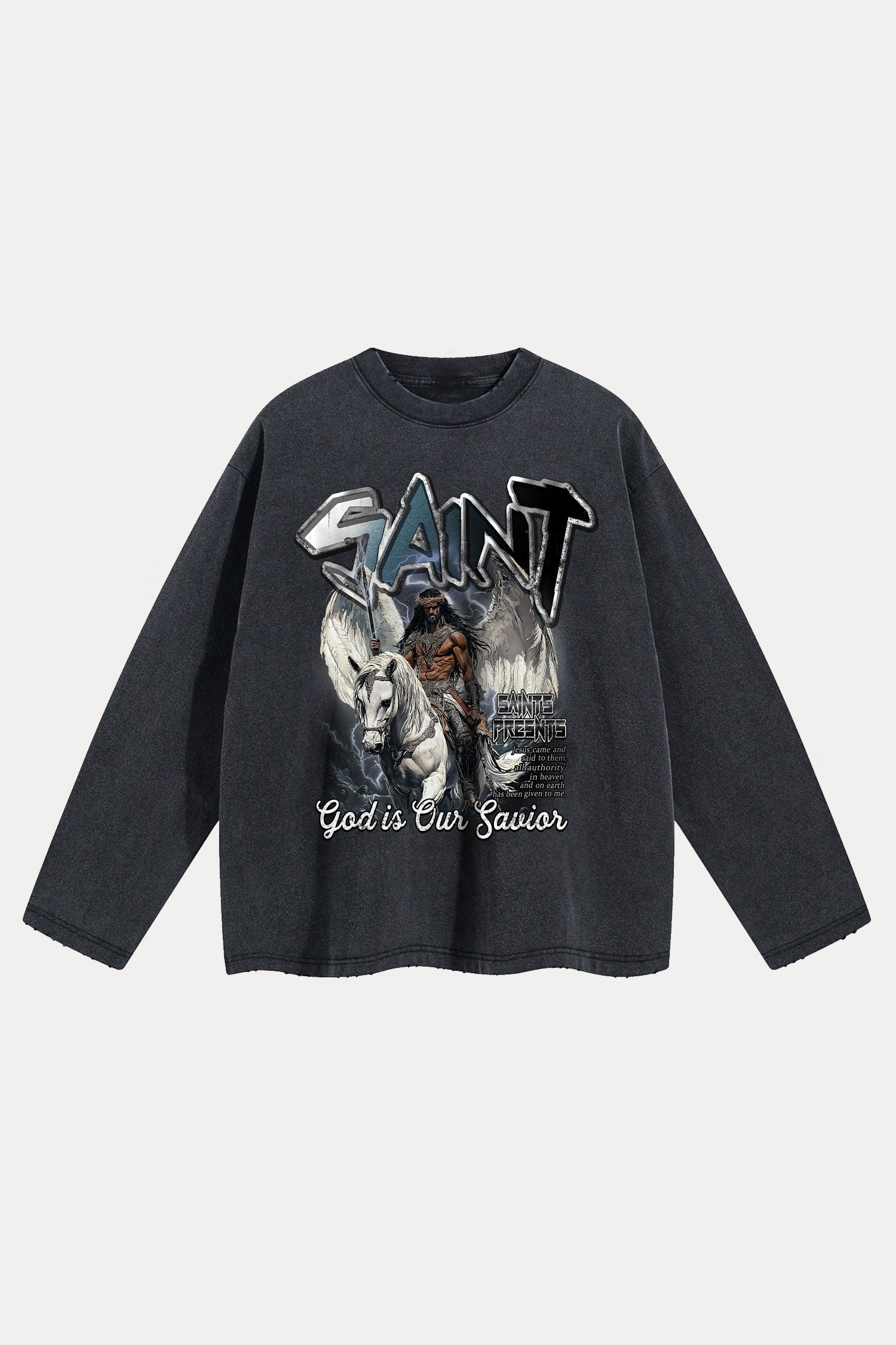 Evilnova Saint Distressed Washed Long Sleeve Tee-Evilnova