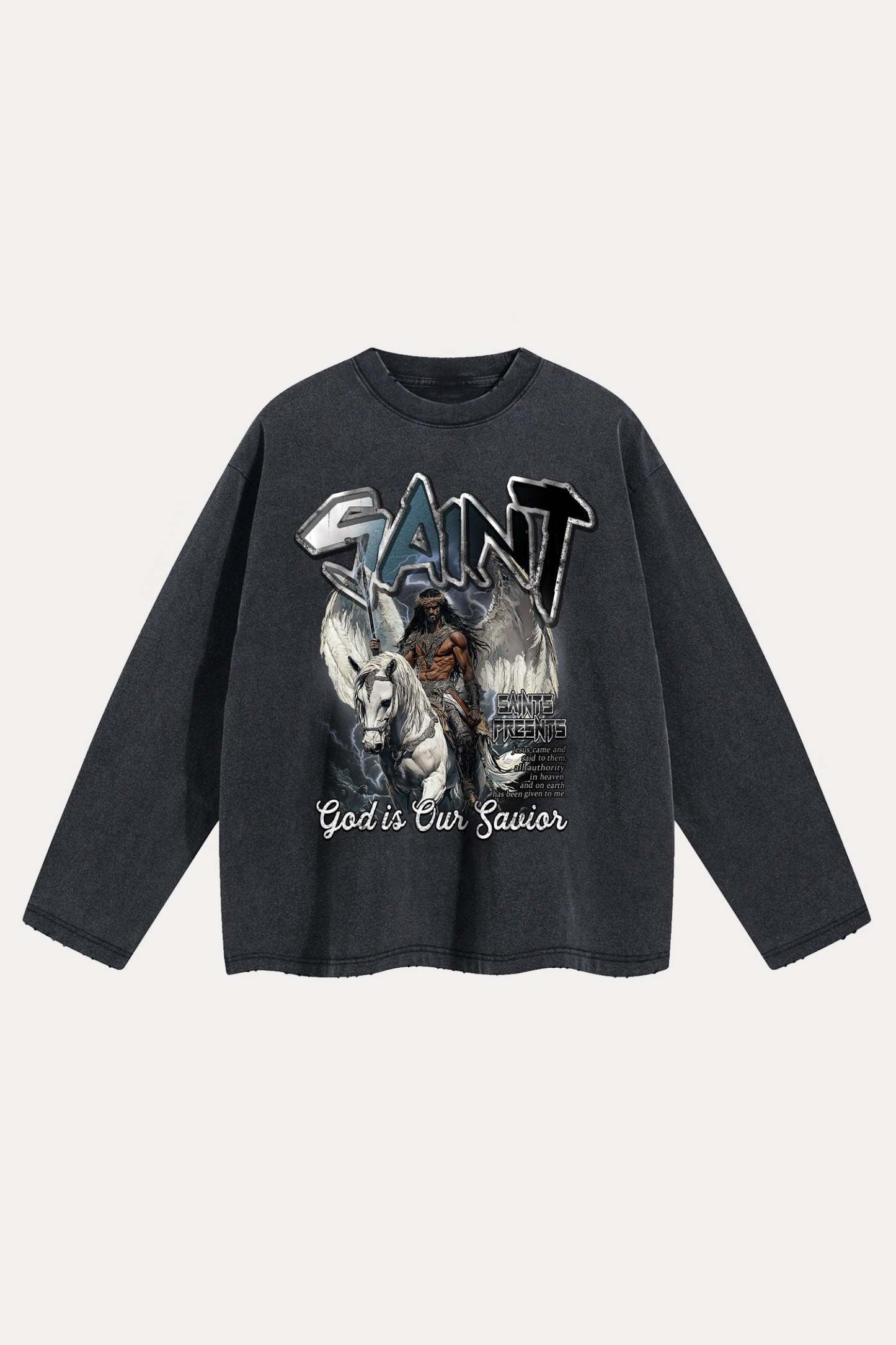 Evilnova Saint Distressed Washed Long Sleeve Tee-Evilnova