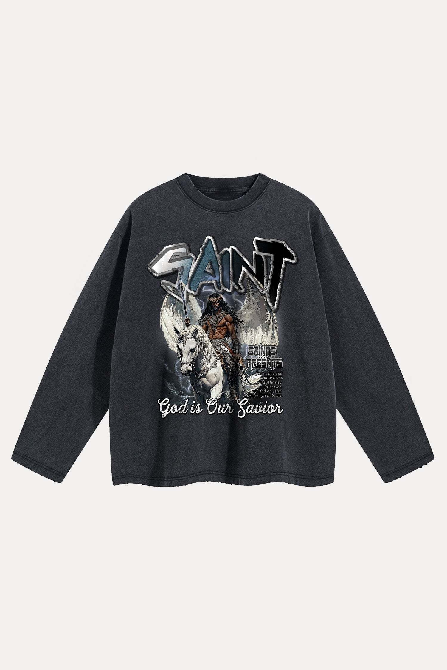 Evilnova Saint Distressed Washed Long Sleeve Tee-Evilnova