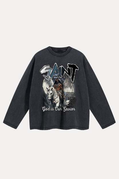 Evilnova Saint Distressed Washed Long Sleeve Tee-Evilnova