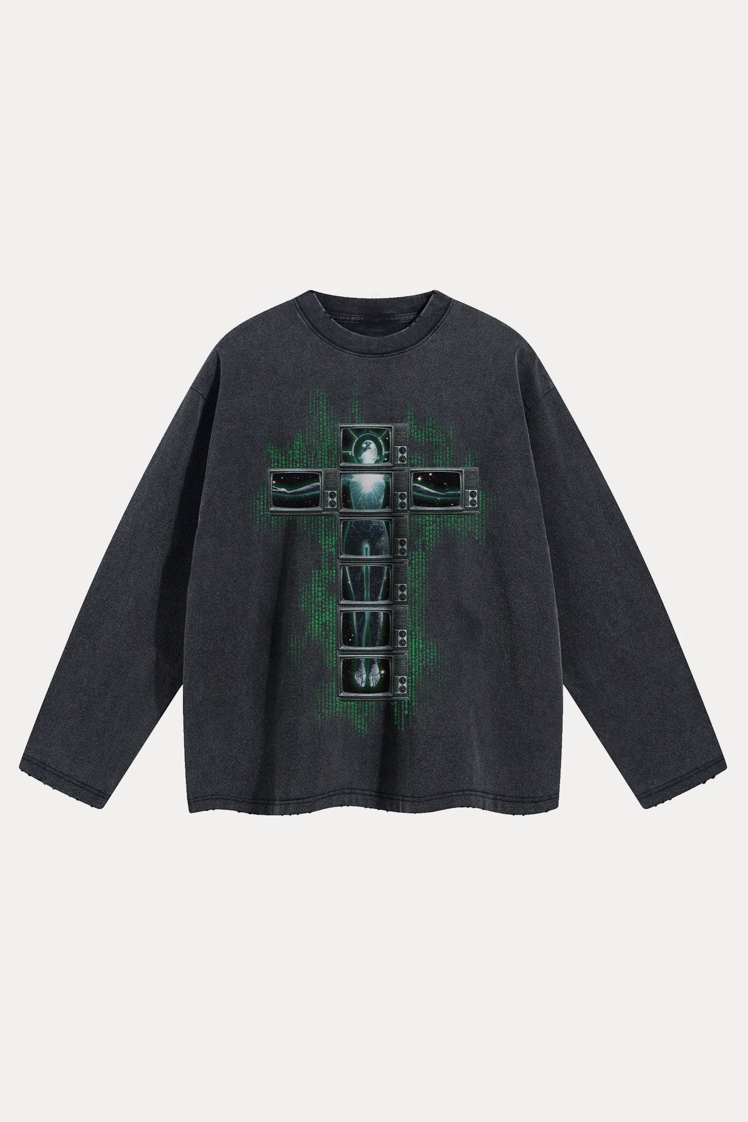 Evilnova Future Cross Distressed Washed Long Sleeve Tee-Evilnova