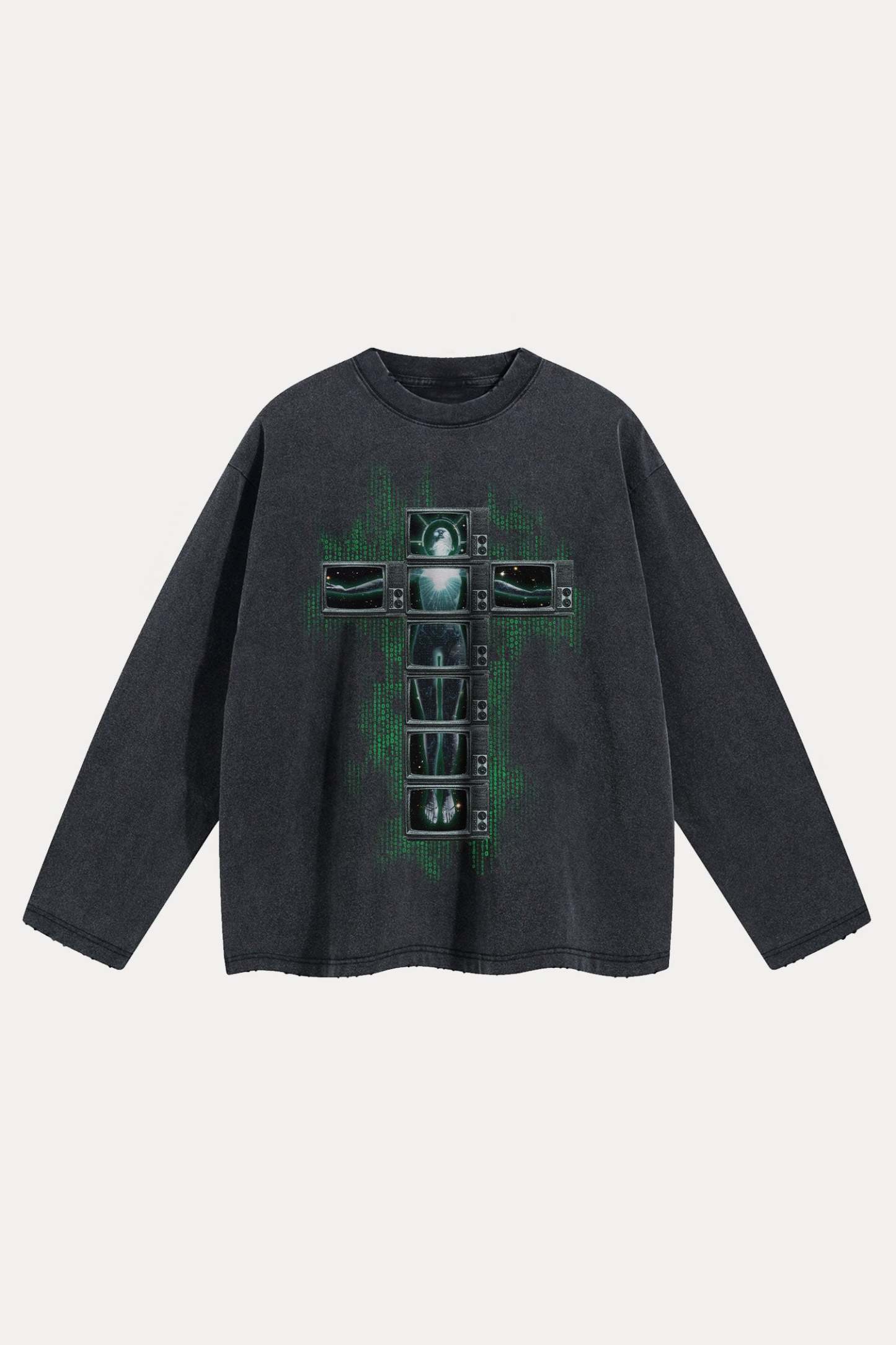 Evilnova Future Cross Distressed Washed Long Sleeve Tee-Evilnova