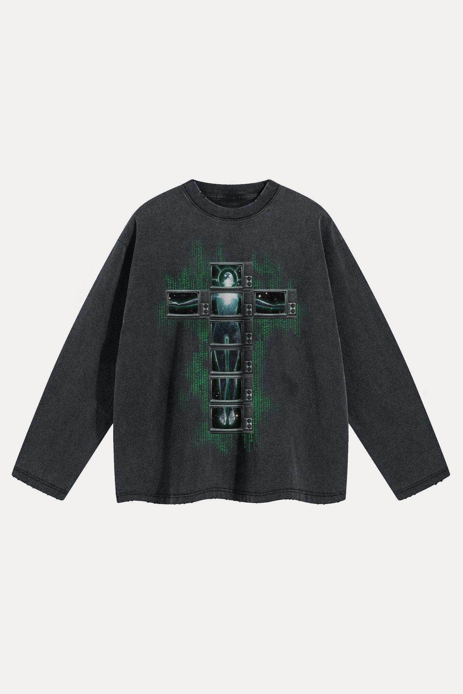 Evilnova Future Cross Distressed Washed Long Sleeve Tee-Evilnova