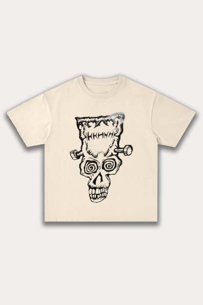 Evilnova Cartoon Frankenstein Cotton Oversize T-Shirt-Evilnova
