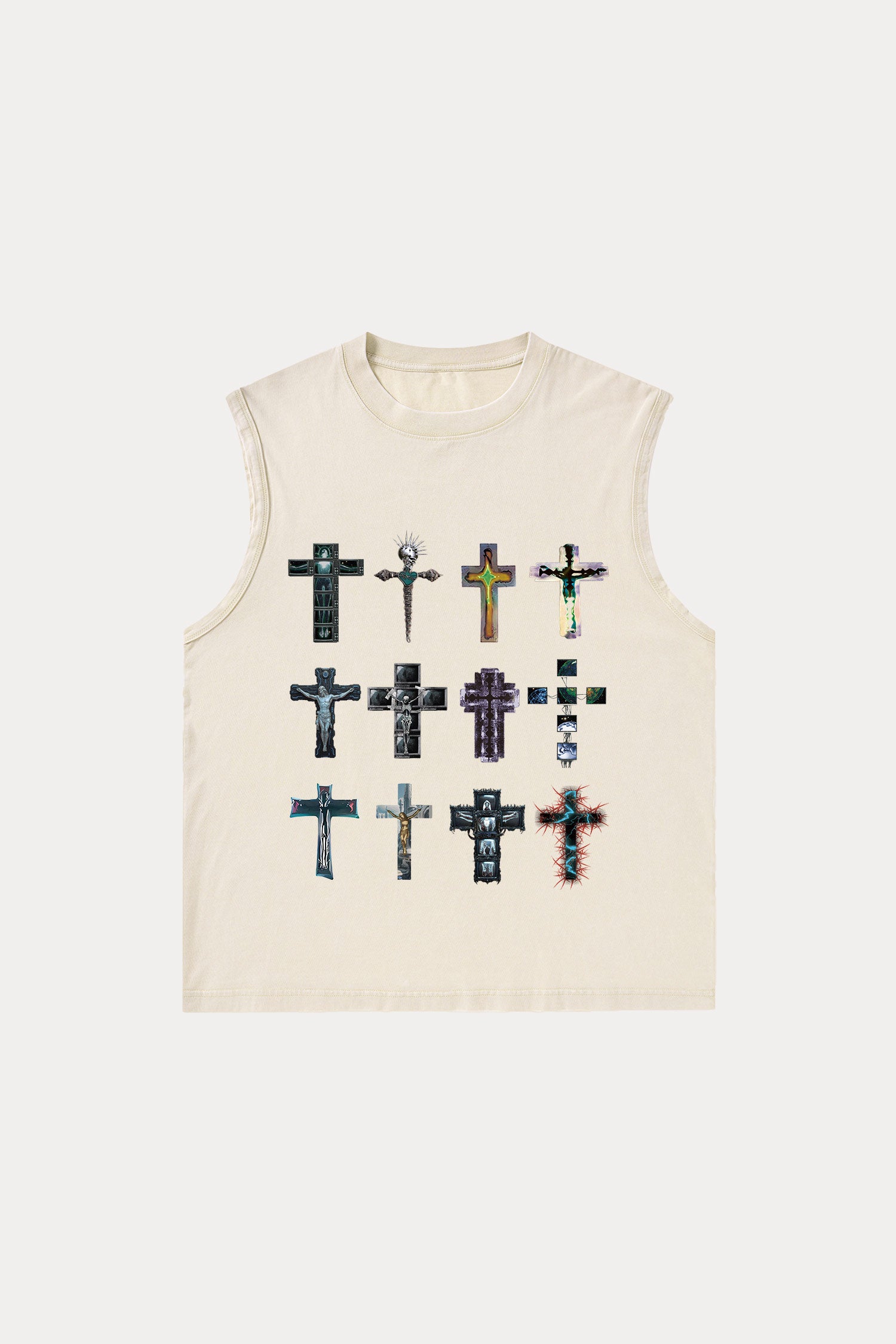 Evilnova Cyber Faith Crosses Washed Tank Top-Evilnova