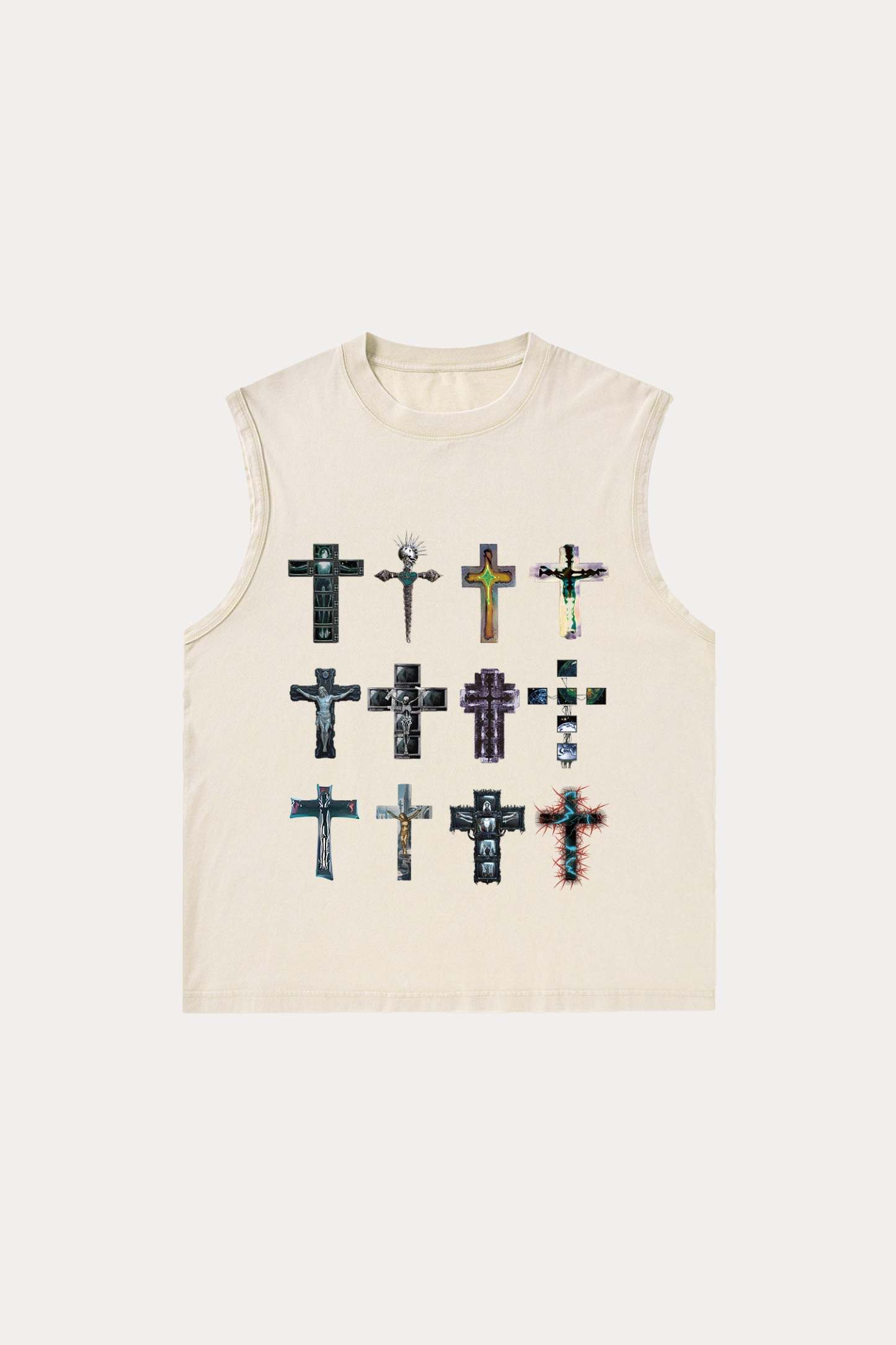 Evilnova Cyber Faith Crosses Washed Tank Top-Evilnova