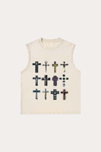 Evilnova Cyber Faith Crosses Washed Tank Top-Evilnova