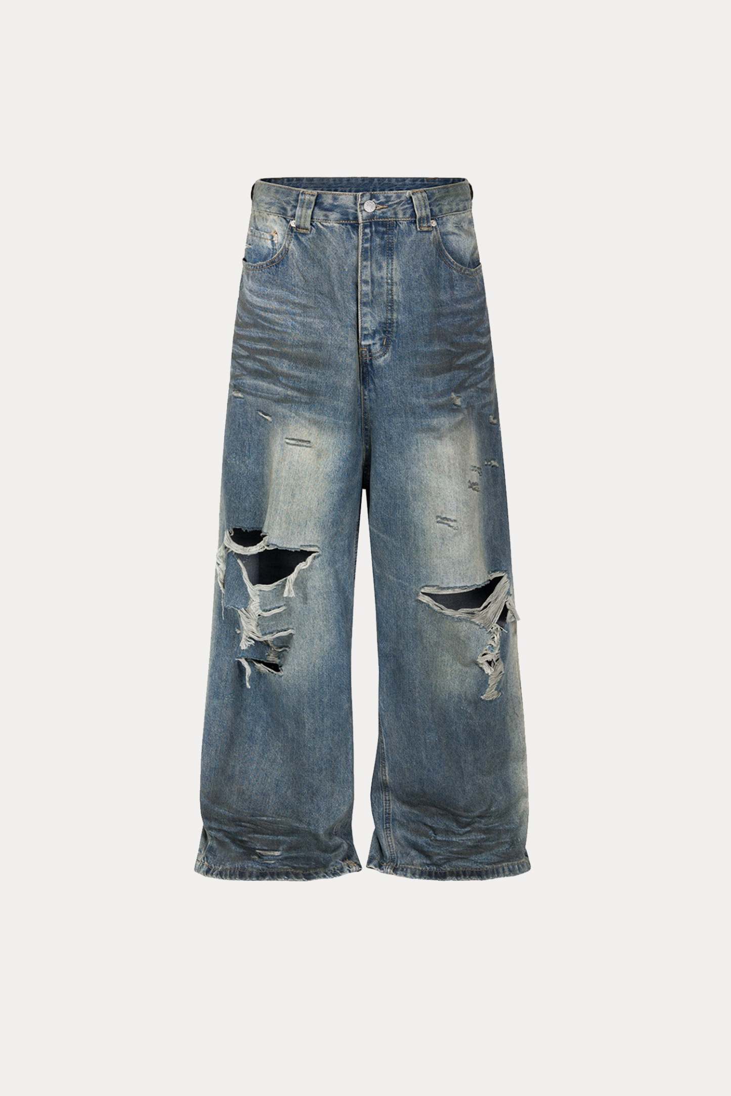 Evilnova Vintage Hole Ripped Baggy Jeans-Evilnova