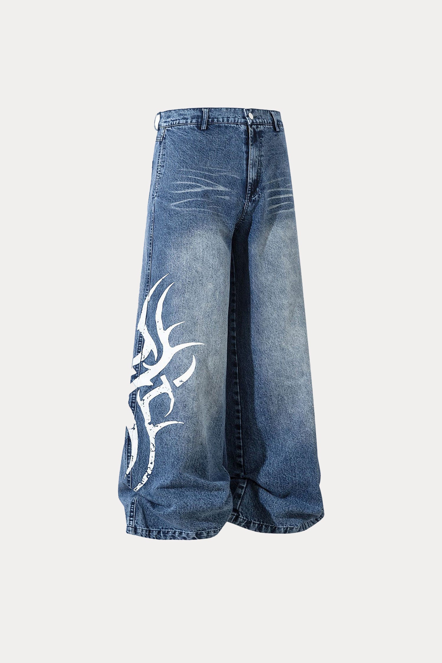 Evilnova Blue Thorn-Printed Baggy Jeans-Evilnova