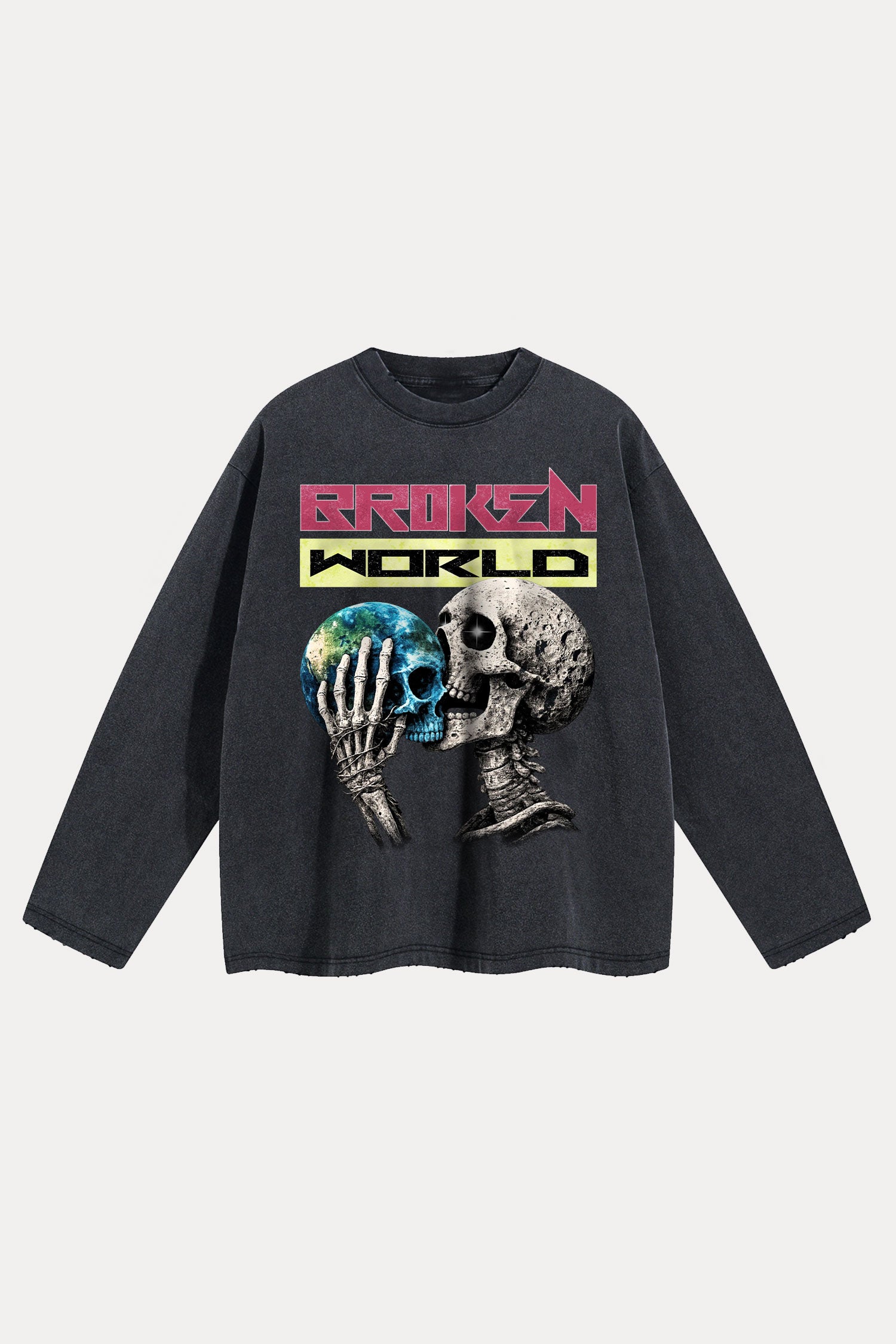 Evilnova Broken World Distressed Washed Long Sleeve Tee-Evilnova