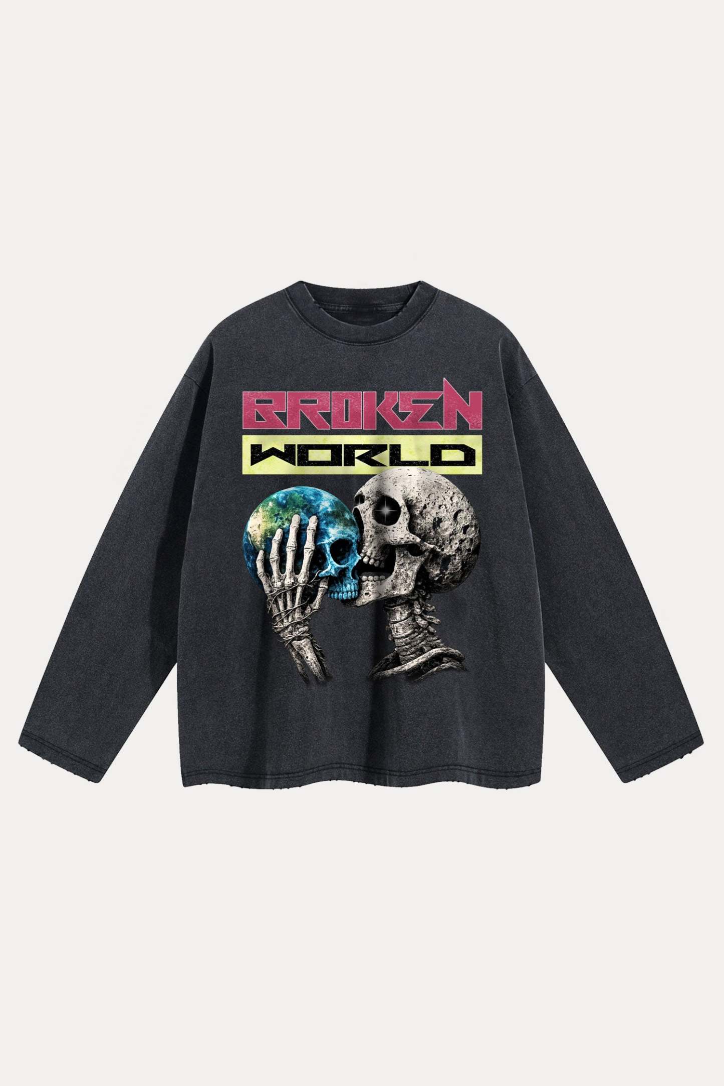 Evilnova Broken World Distressed Washed Long Sleeve Tee-Evilnova