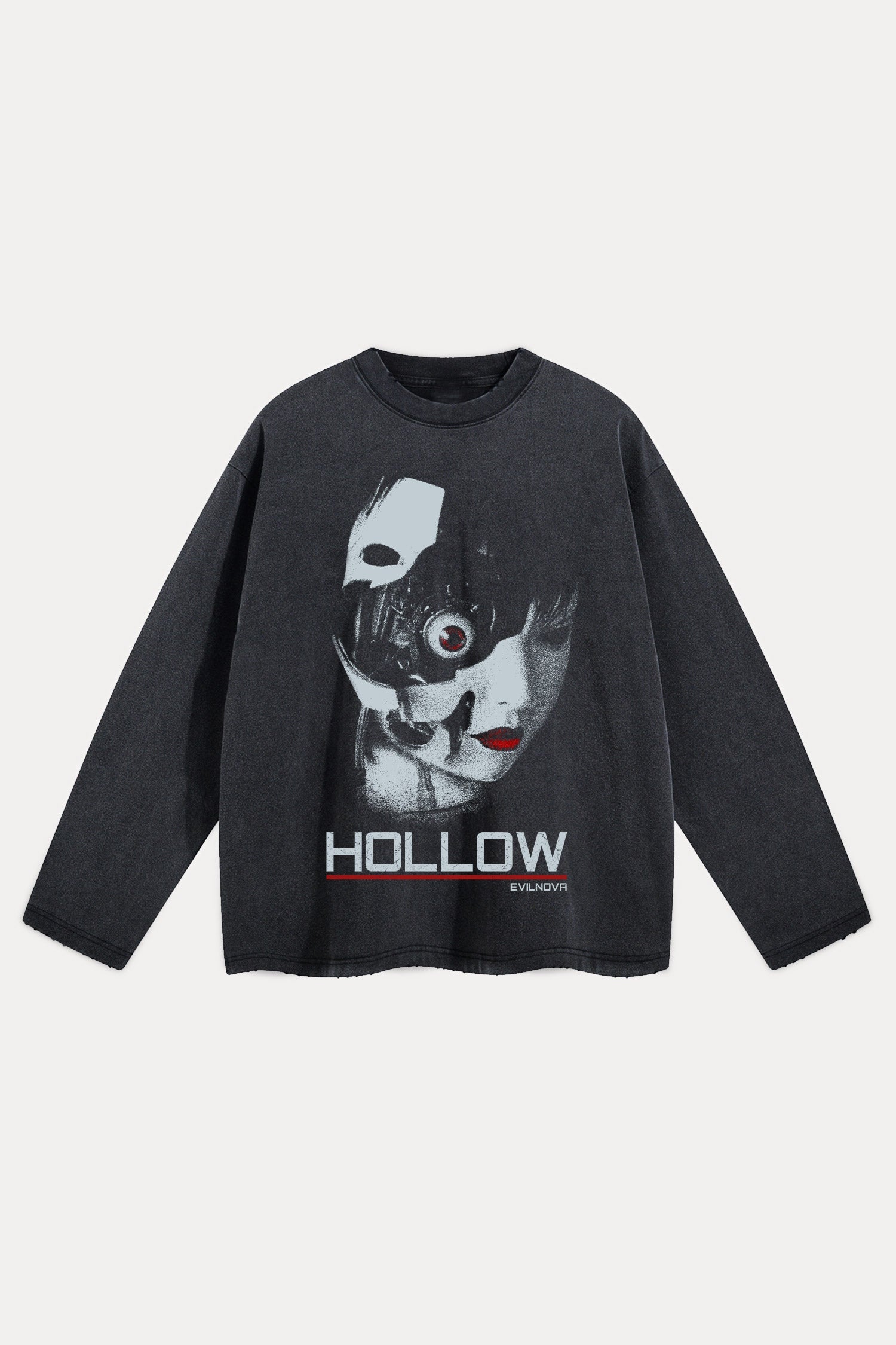 Evilnova Hollow Distressed Washed Long Sleeve Tee-Evilnova