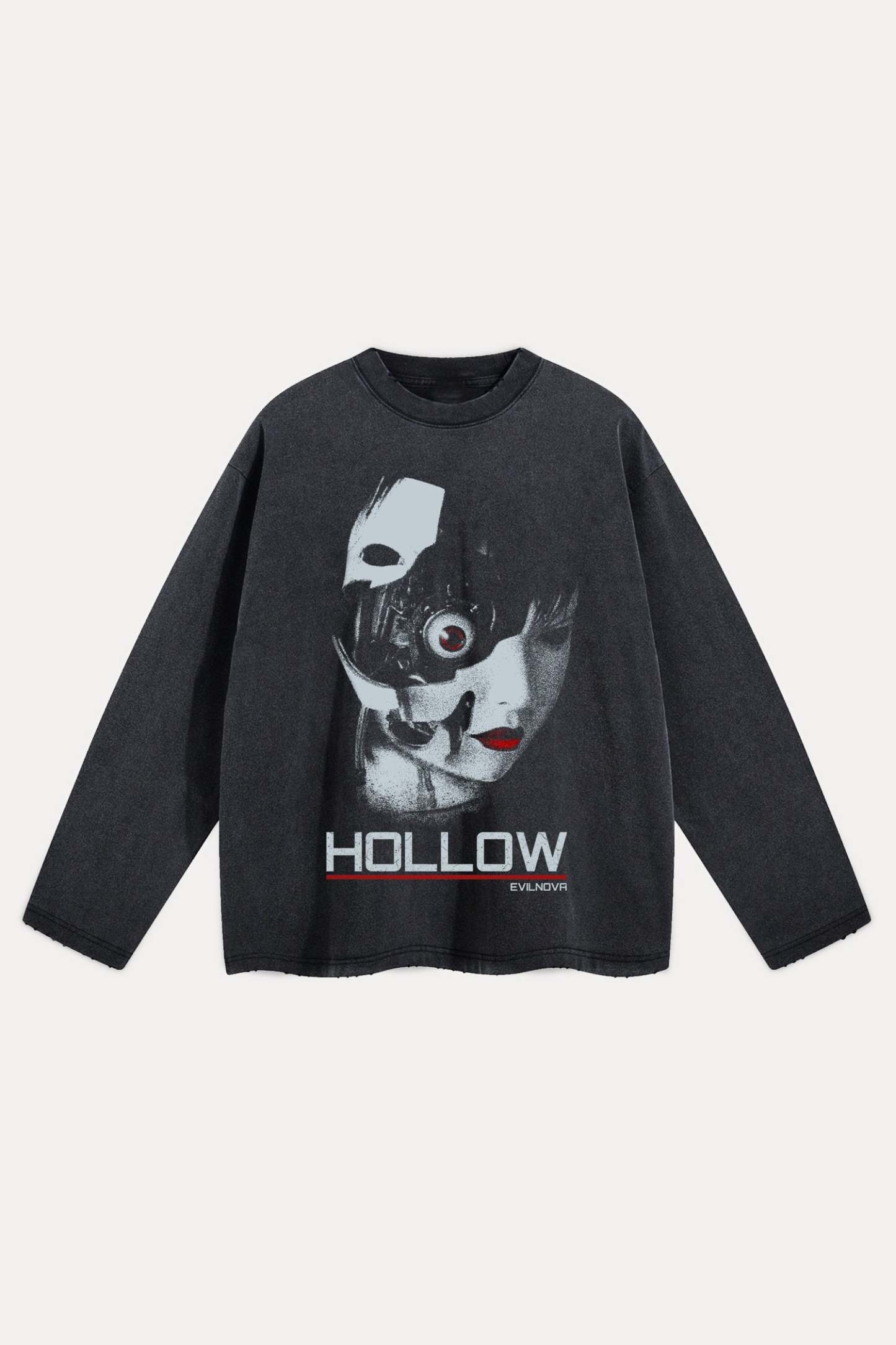 Evilnova Hollow Distressed Washed Long Sleeve Tee-Evilnova