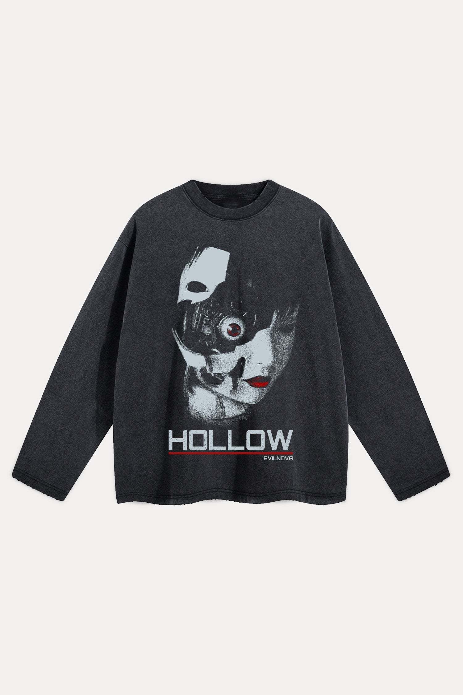 Evilnova Hollow Distressed Washed Long Sleeve Tee-Evilnova