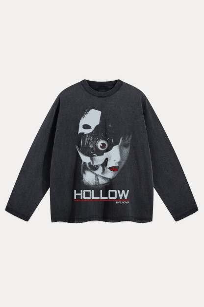 Evilnova Hollow Distressed Washed Long Sleeve Tee-Evilnova