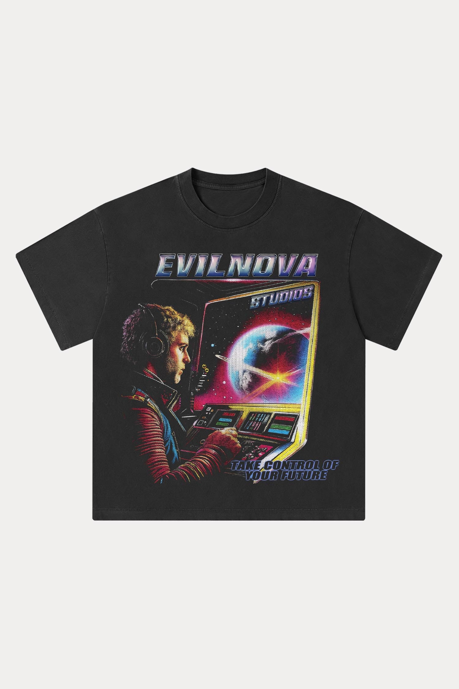 Evilnova Control The Future Washed Streetwear T-Shirt-Evilnova