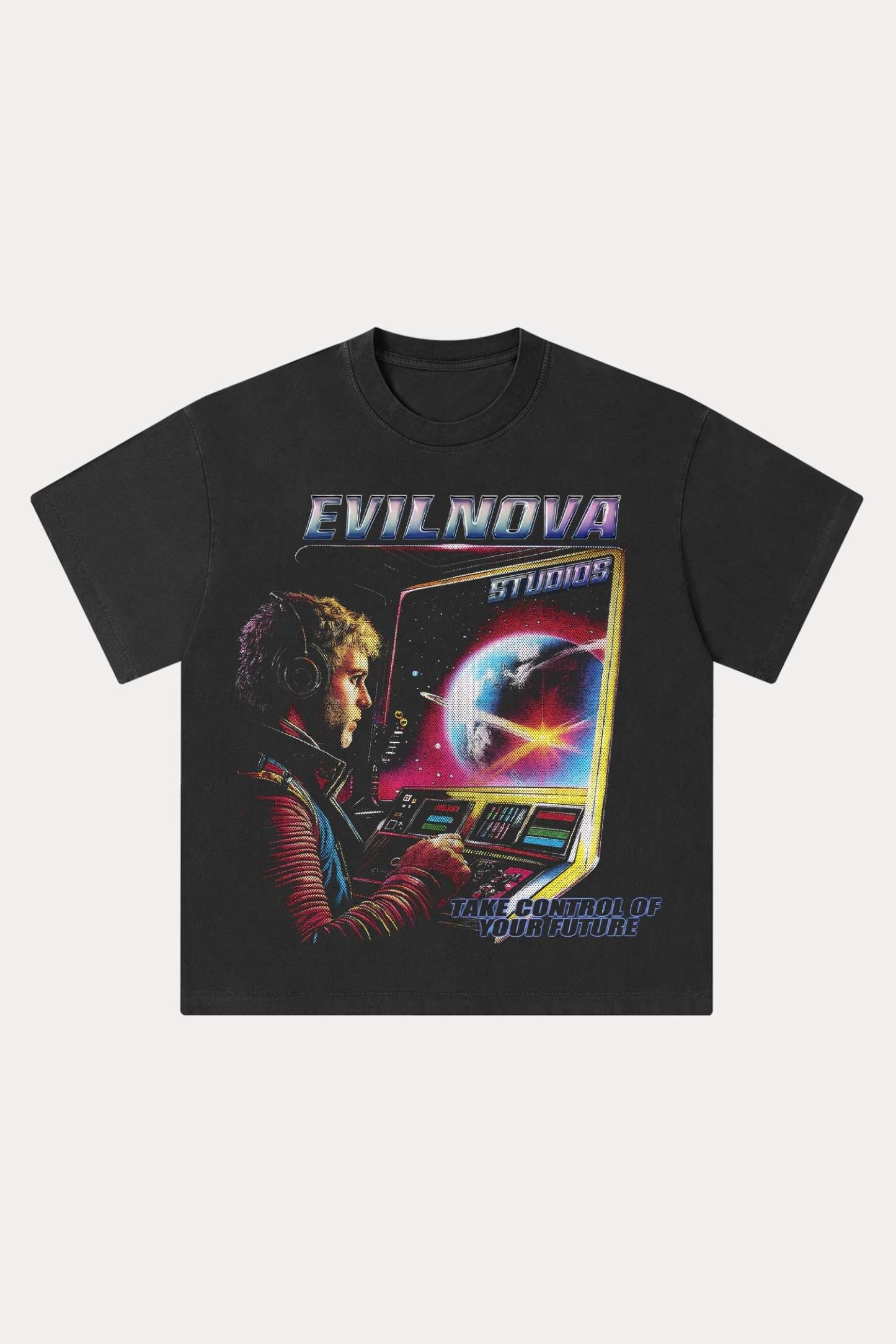 Evilnova Control The Future Washed Streetwear T-Shirt-Evilnova
