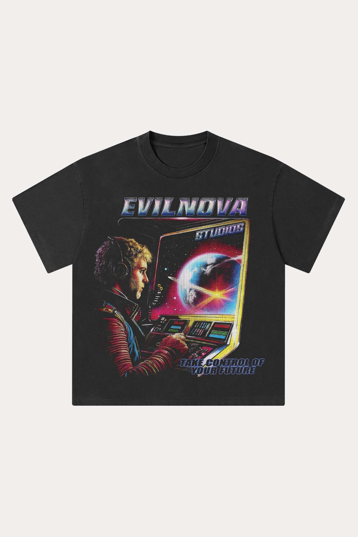 Evilnova Control The Future Washed Streetwear T-Shirt-Evilnova