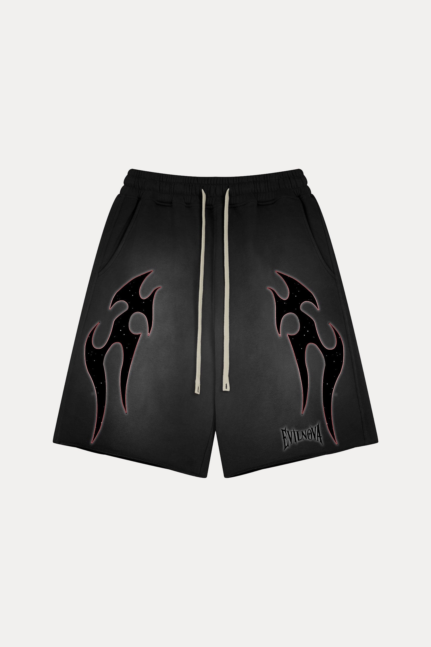 Evilnova Black Flame Washed Raw-Hem Sweatshorts-Evilnova