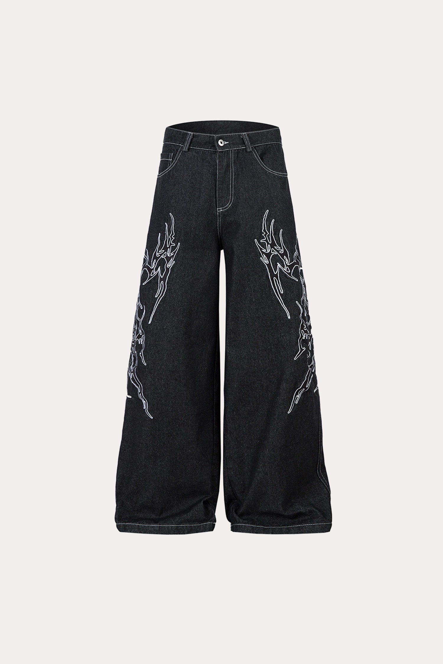 Evilnova Embroidered Baggy Raw Jeans-Evilnova