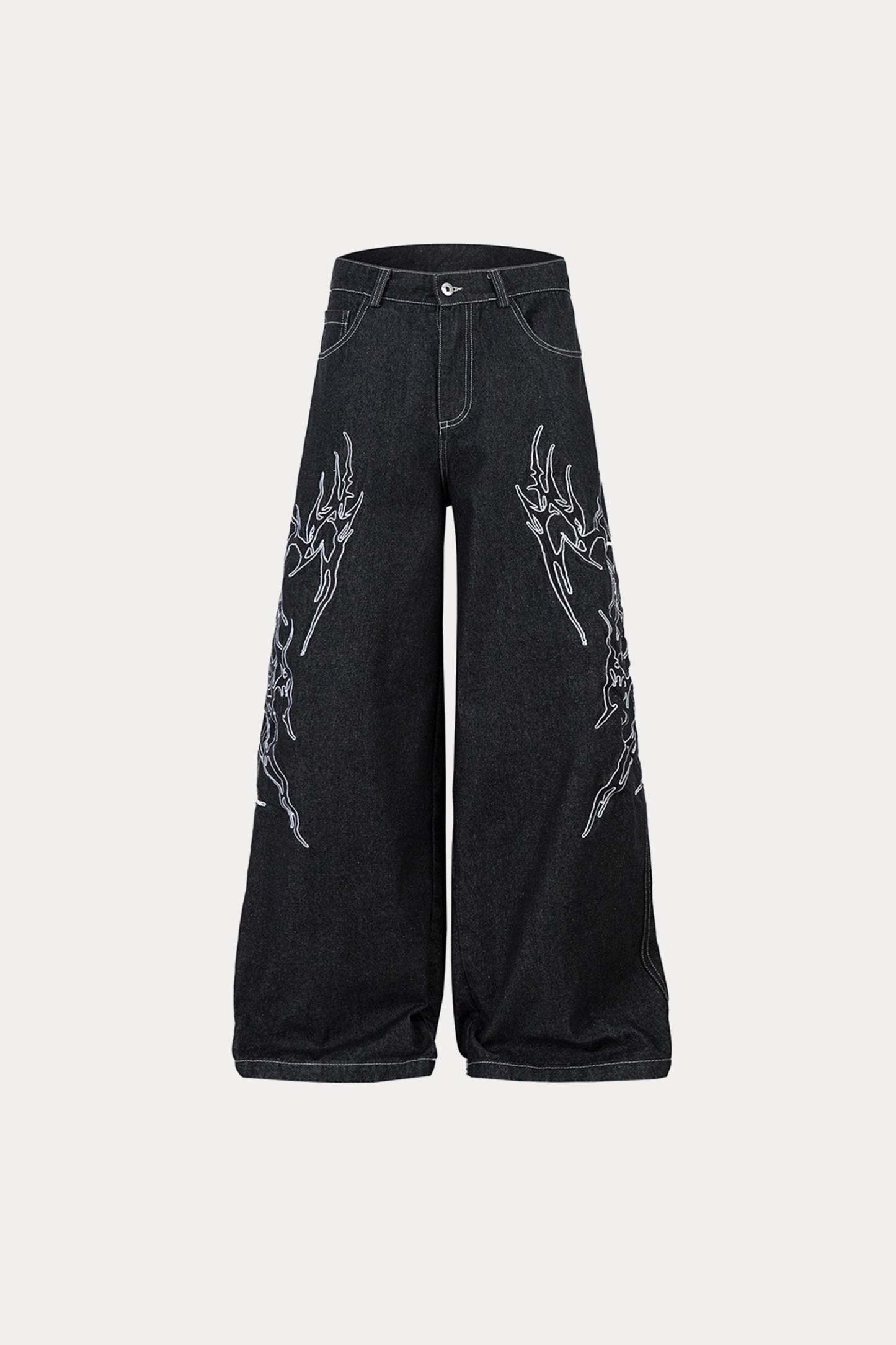 Evilnova Embroidered Baggy Raw Jeans-Evilnova