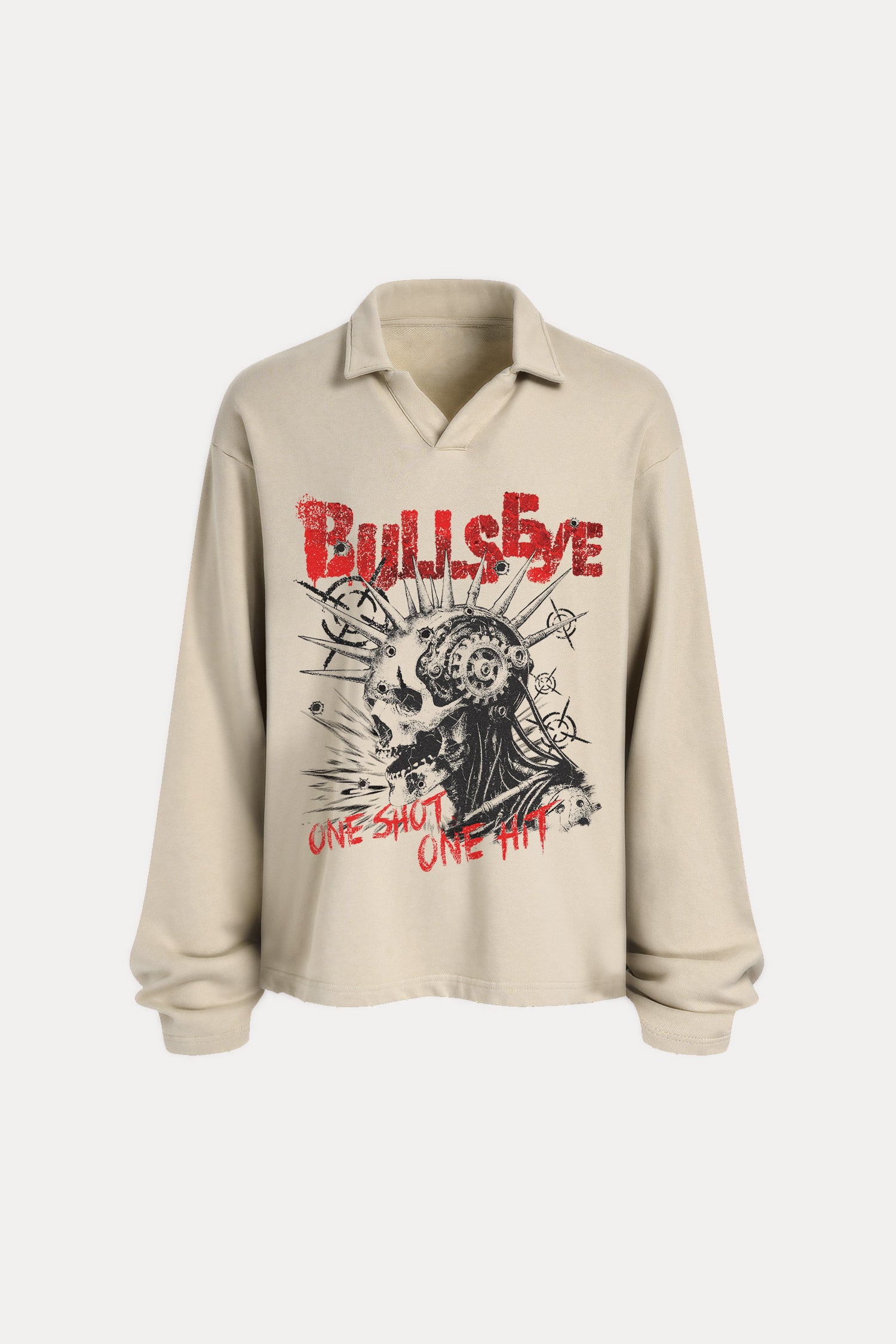 Evilnova Bullseye Distressed Edge Buttonless Long Sleeve Polo Shirt-Evilnova