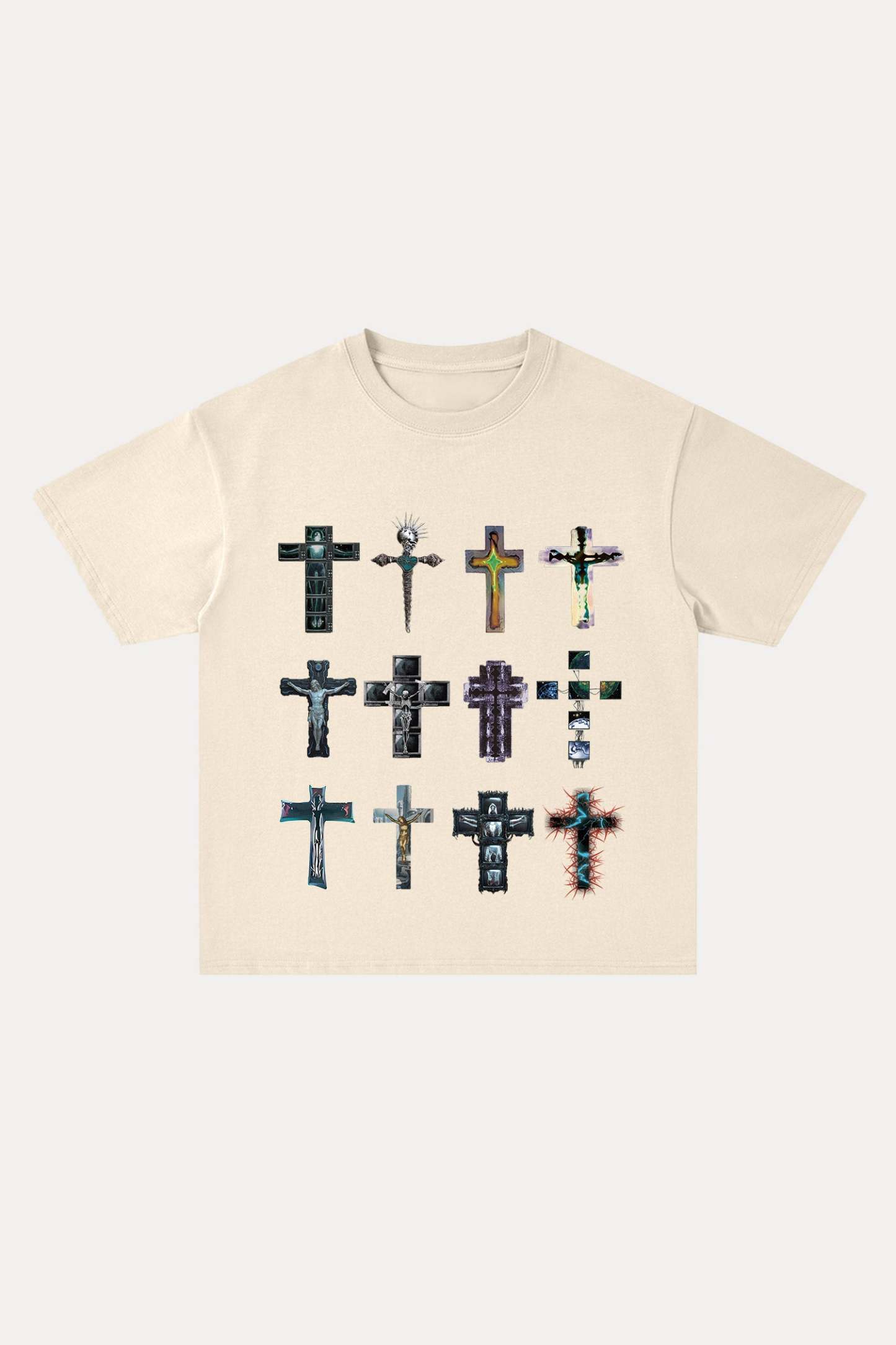 Evilnova Cyber Faith Crosses Cotton Oversize T-Shirt-Evilnova