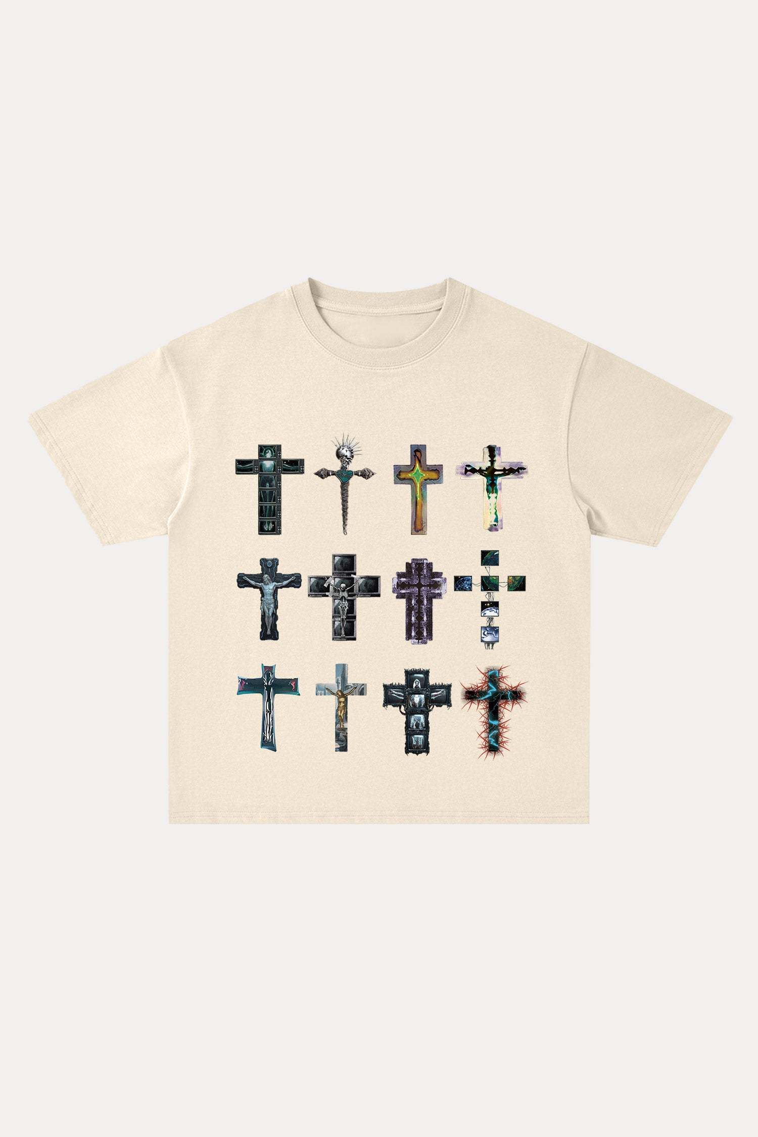 Evilnova Cyber Faith Crosses Cotton Oversize T-Shirt-Evilnova