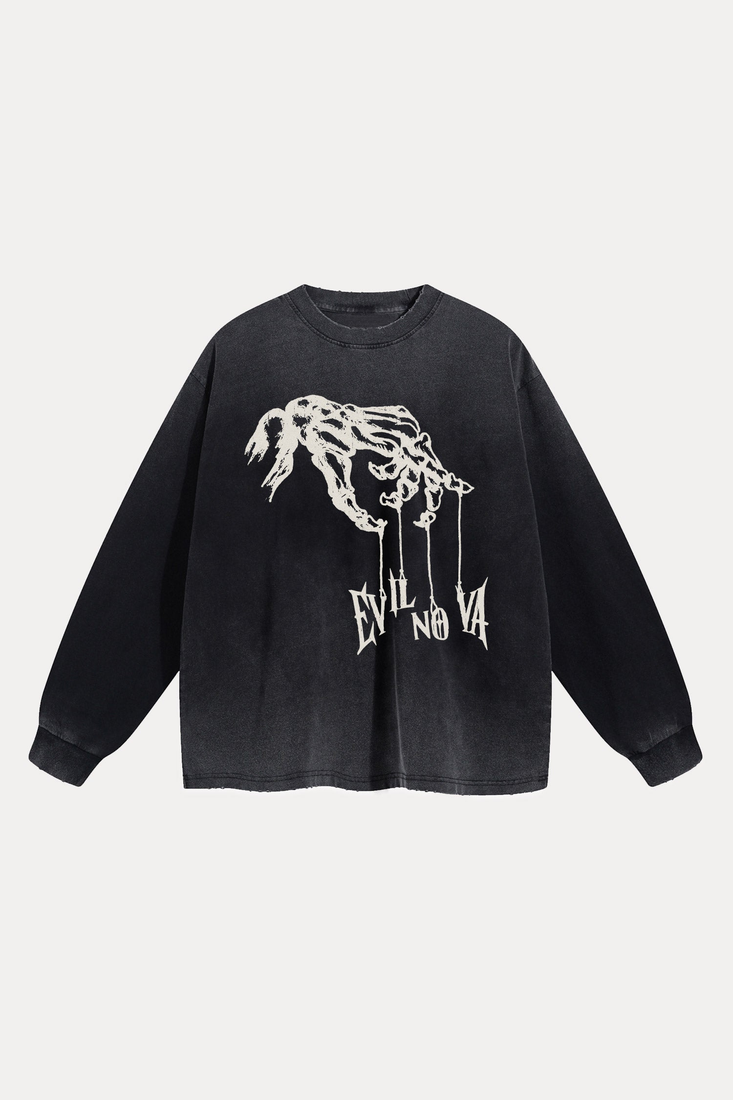 Evilnova Manipulation Washed Raw-Hem Long Sleeve Tee-Evilnova