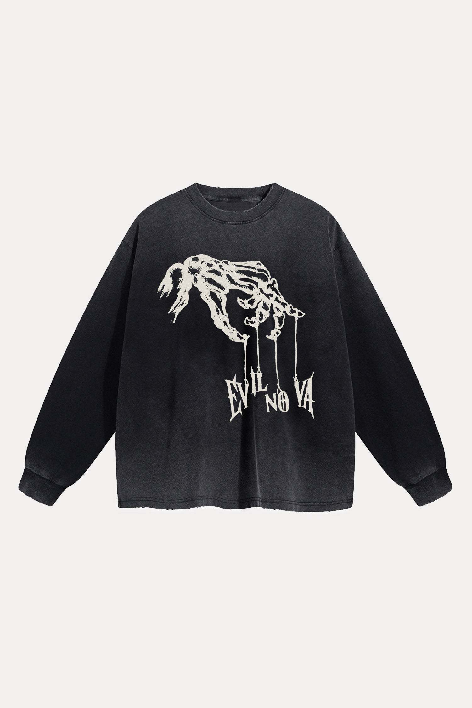 Evilnova Manipulation Washed Raw-Hem Long Sleeve Tee-Evilnova