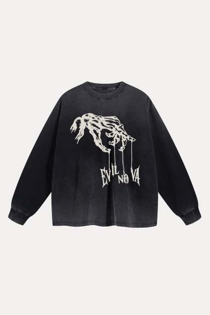 Evilnova Manipulation Washed Raw-Hem Long Sleeve Tee-Evilnova