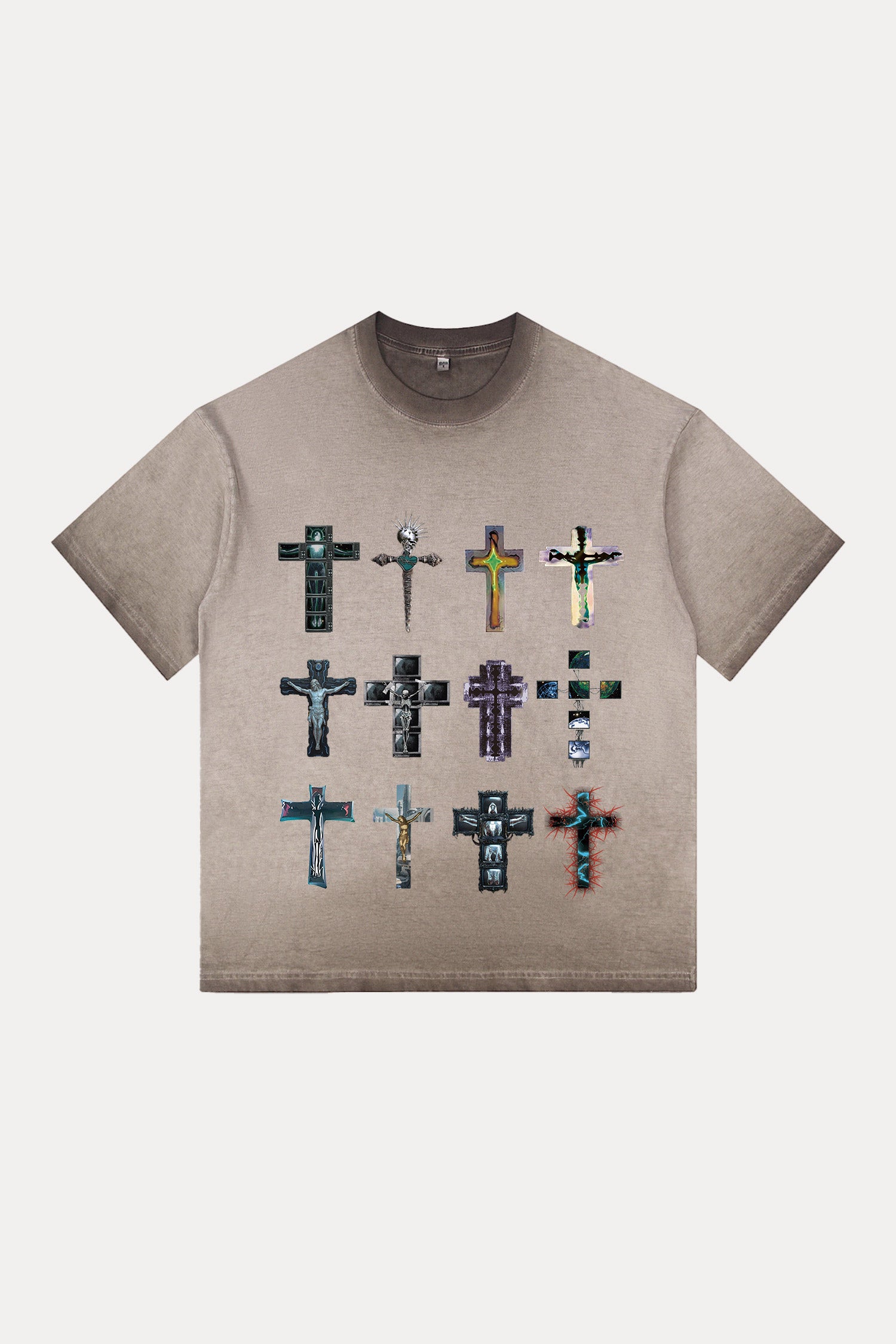 Evilnova Cyber Faith Crosses Gradient Washed T-Shirt-Evilnova