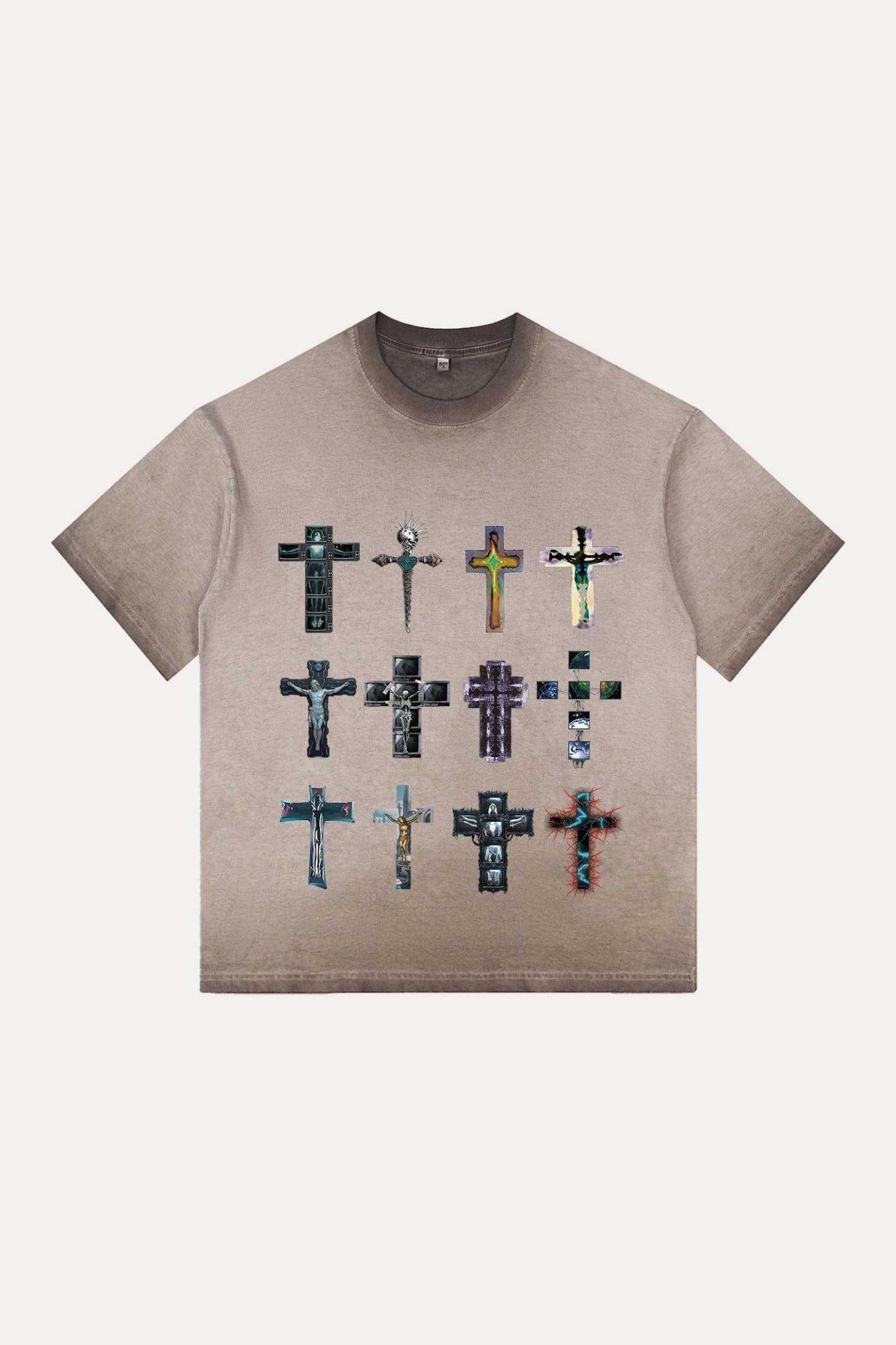 Evilnova Cyber Faith Crosses Gradient Washed T-Shirt-Evilnova