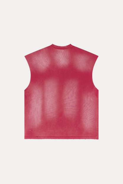 Evilnova Vintage Red Washed Distressed Tank Top & Sweatshorts Set-Evilnova