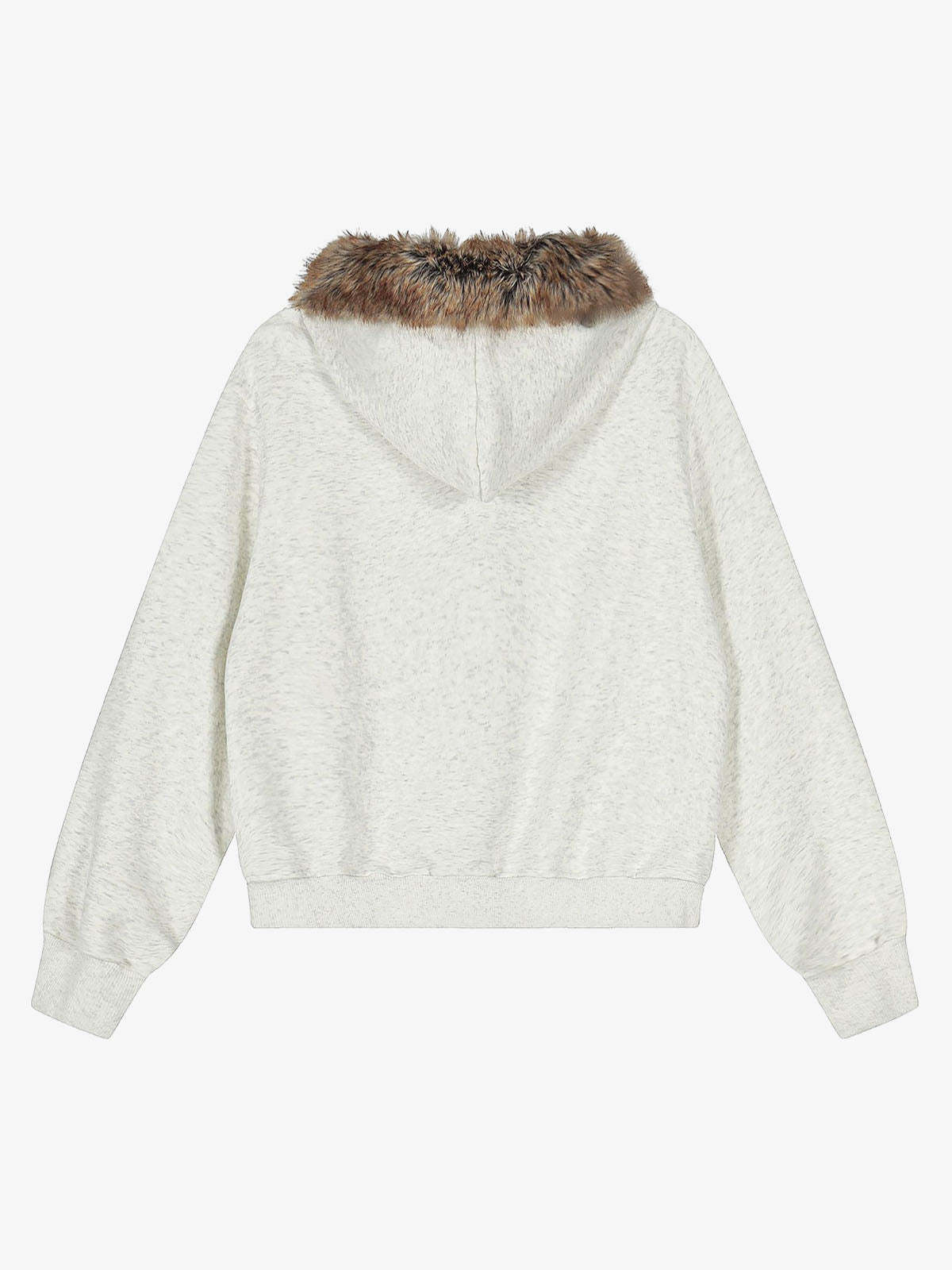 Evilnova Retro Fur Collar Cartoon Pattern Zip Up Hoodie