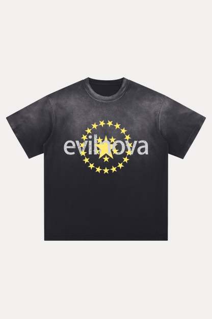 Evilnova Star Distressed Washed T-Shirt-Evilnova