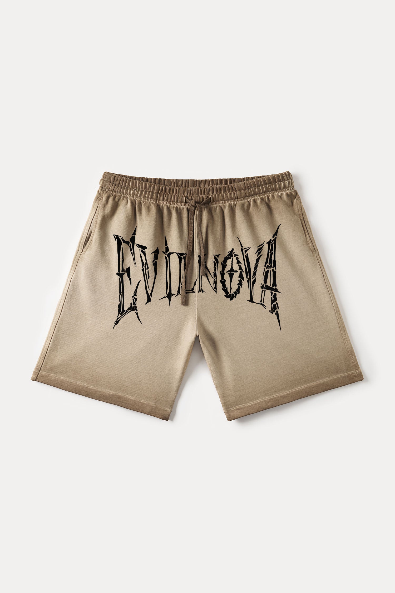 Evilnova Khaki Skeleton Gradient Washed Sweatshorts-Evilnova