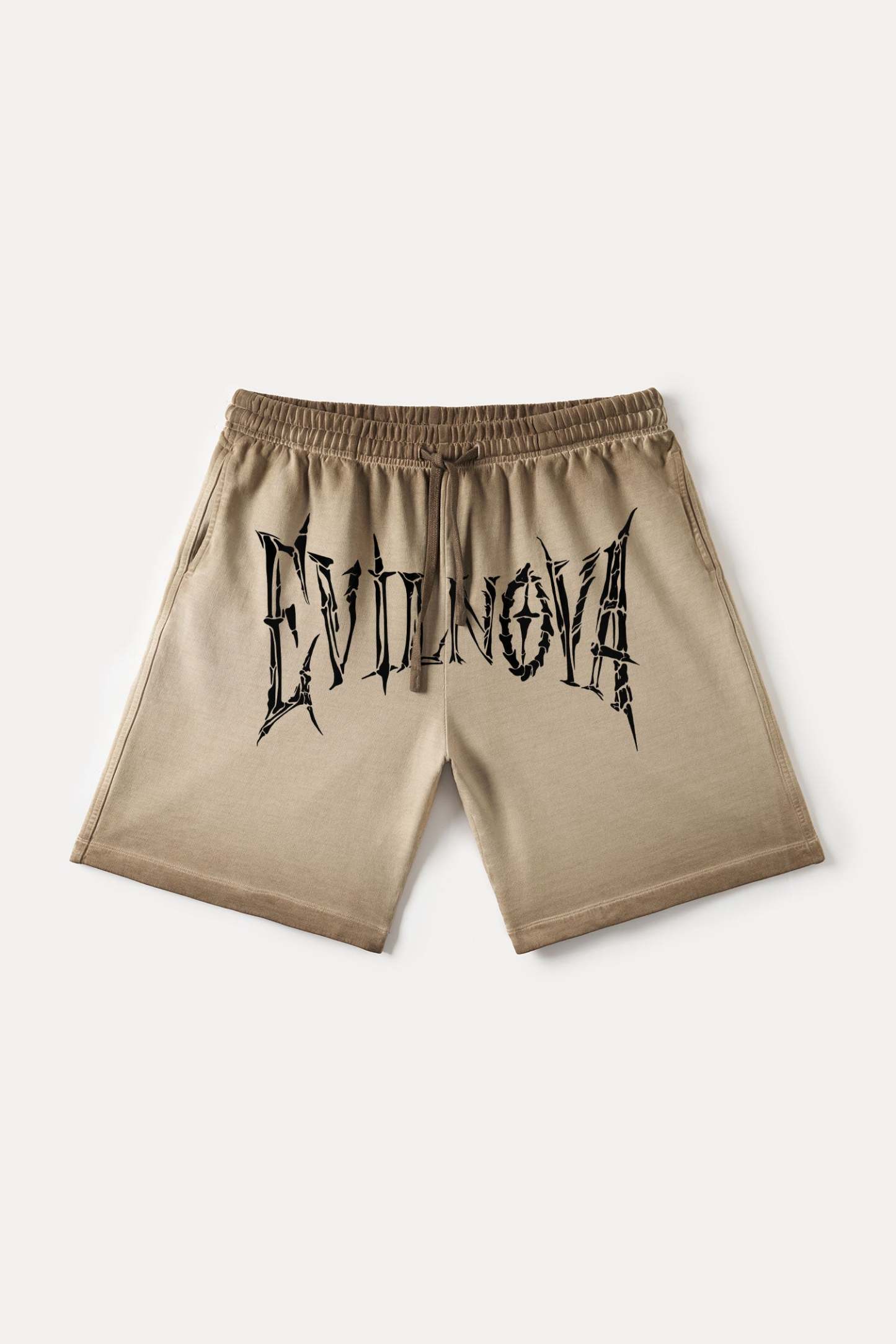Evilnova Khaki Skeleton Gradient Washed Sweatshorts-Evilnova