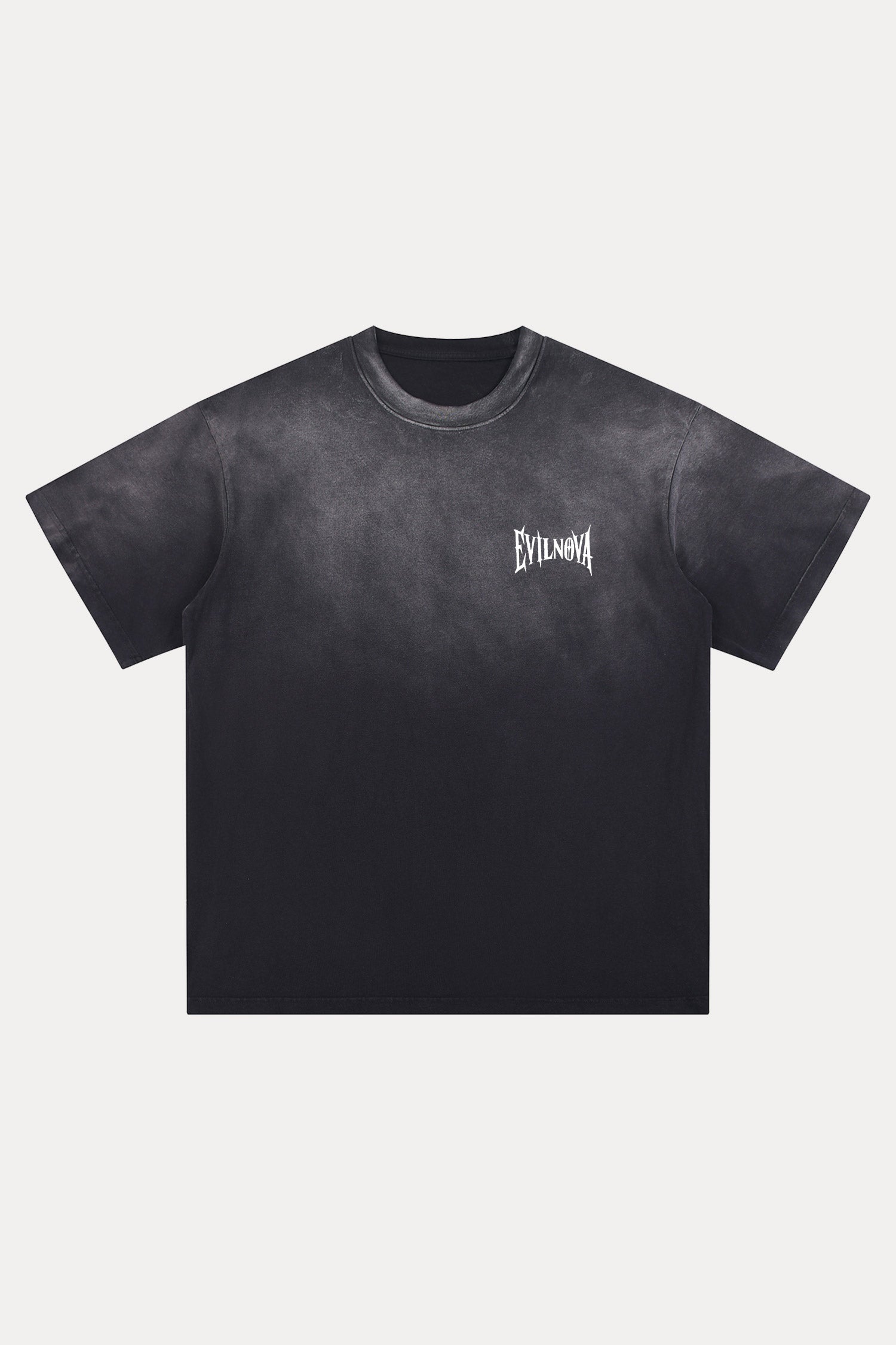 Evilnova Black Basic Logo Distressed Washed T-Shirt-Evilnova