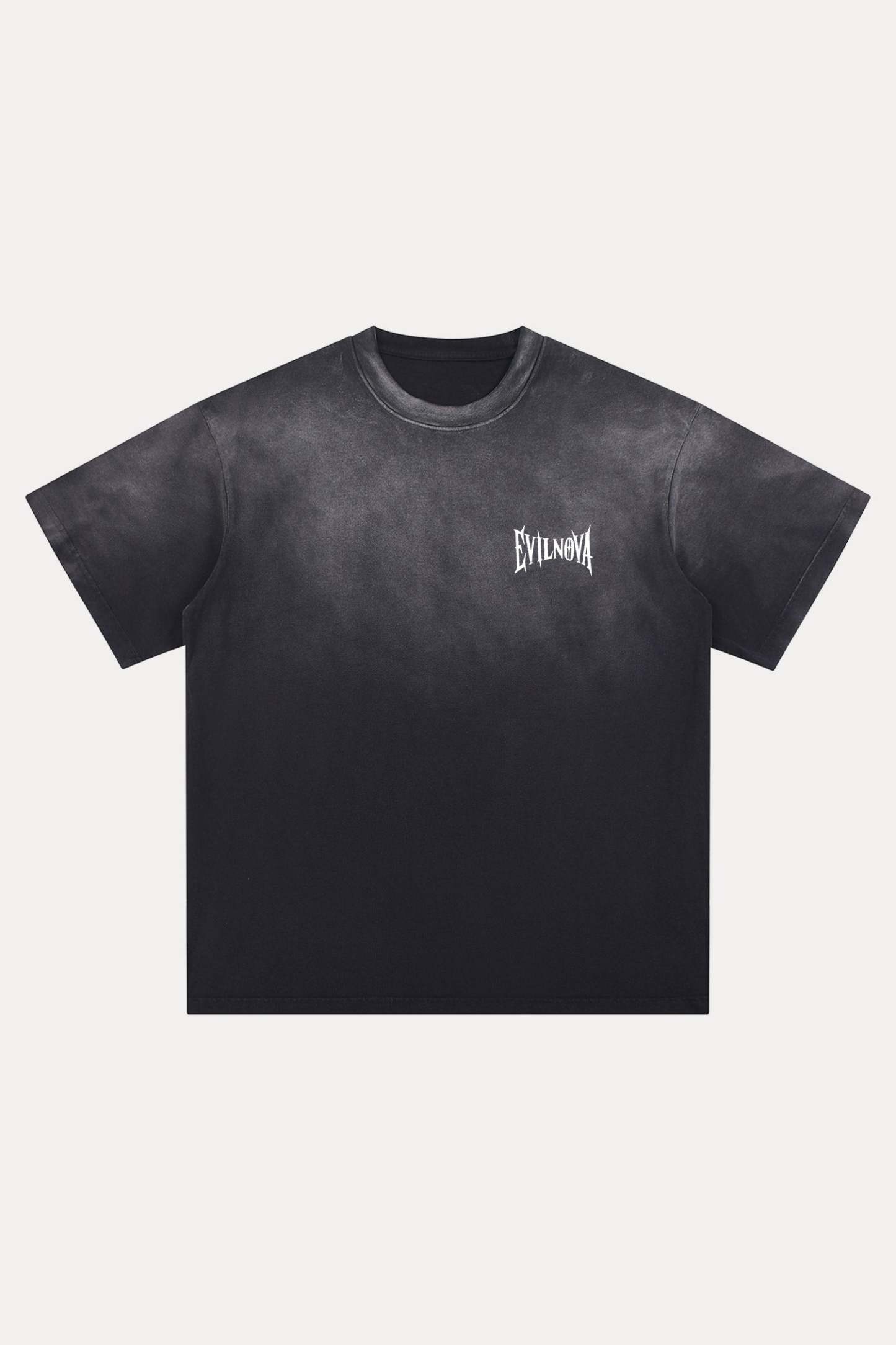 Evilnova Black Basic Logo Distressed Washed T-Shirt-Evilnova