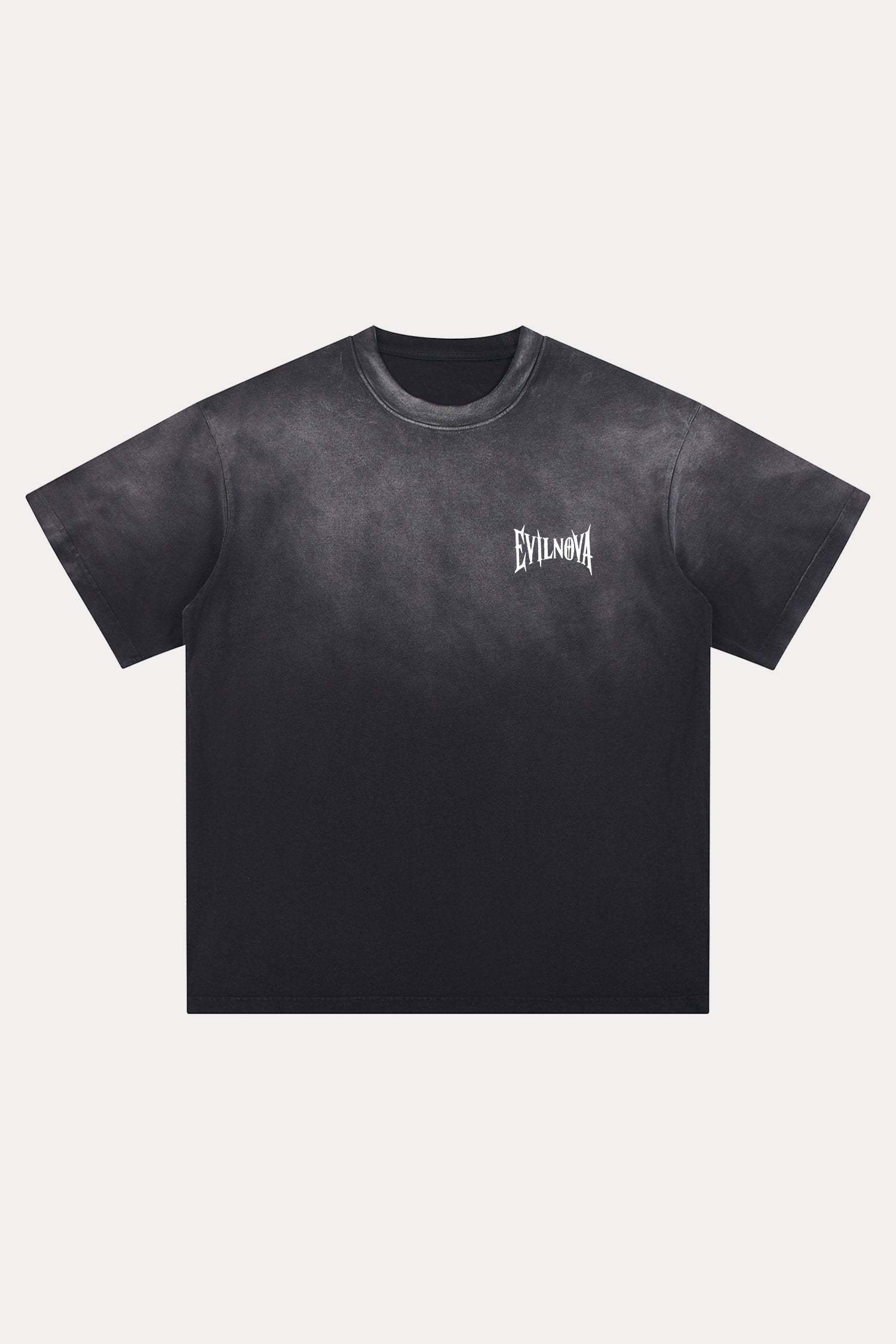 Evilnova Black Basic Logo Distressed Washed T-Shirt-Evilnova