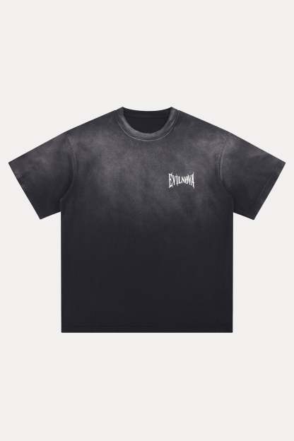 Evilnova Black Basic Logo Distressed Washed T-Shirt-Evilnova