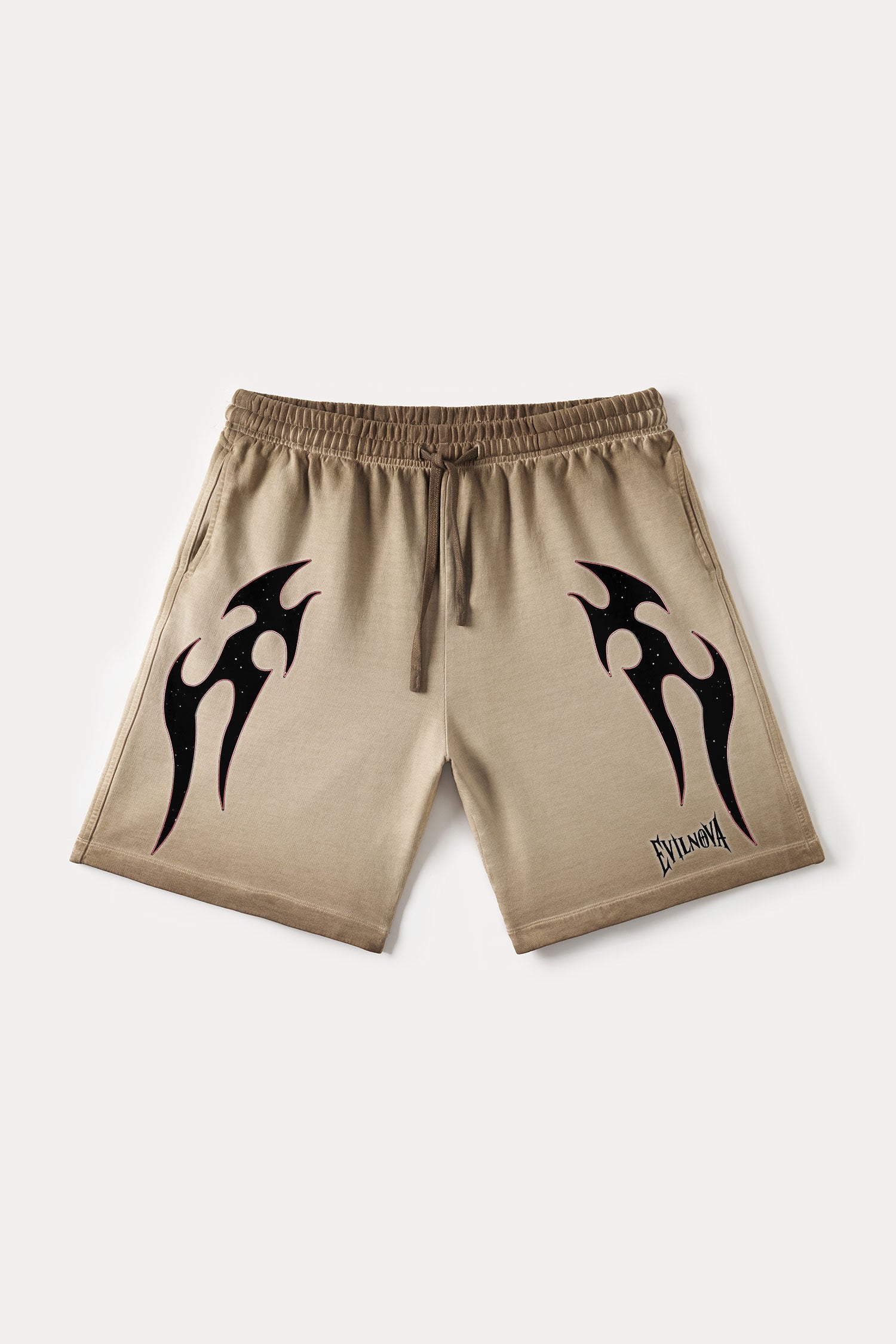 Evilnova Khaki Flame Gradient Washed Sweatshorts-Evilnova