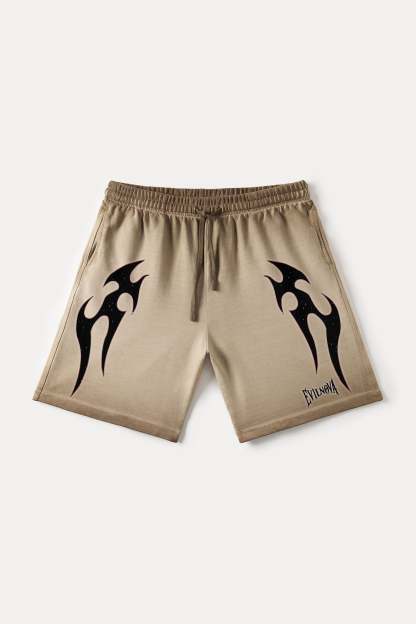 Evilnova Khaki Flame Gradient Washed Sweatshorts-Evilnova