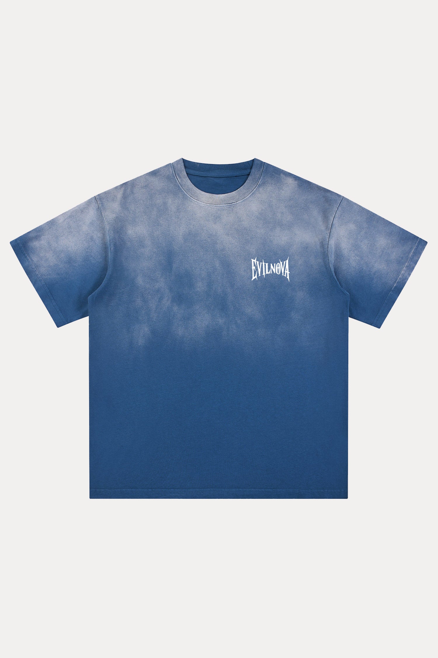 Evilnova Gradient Navy Basic Logo Distressed Washed T-Shirt-Evilnova