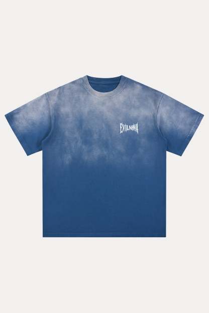 Evilnova Gradient Navy Basic Logo Distressed Washed T-Shirt-Evilnova